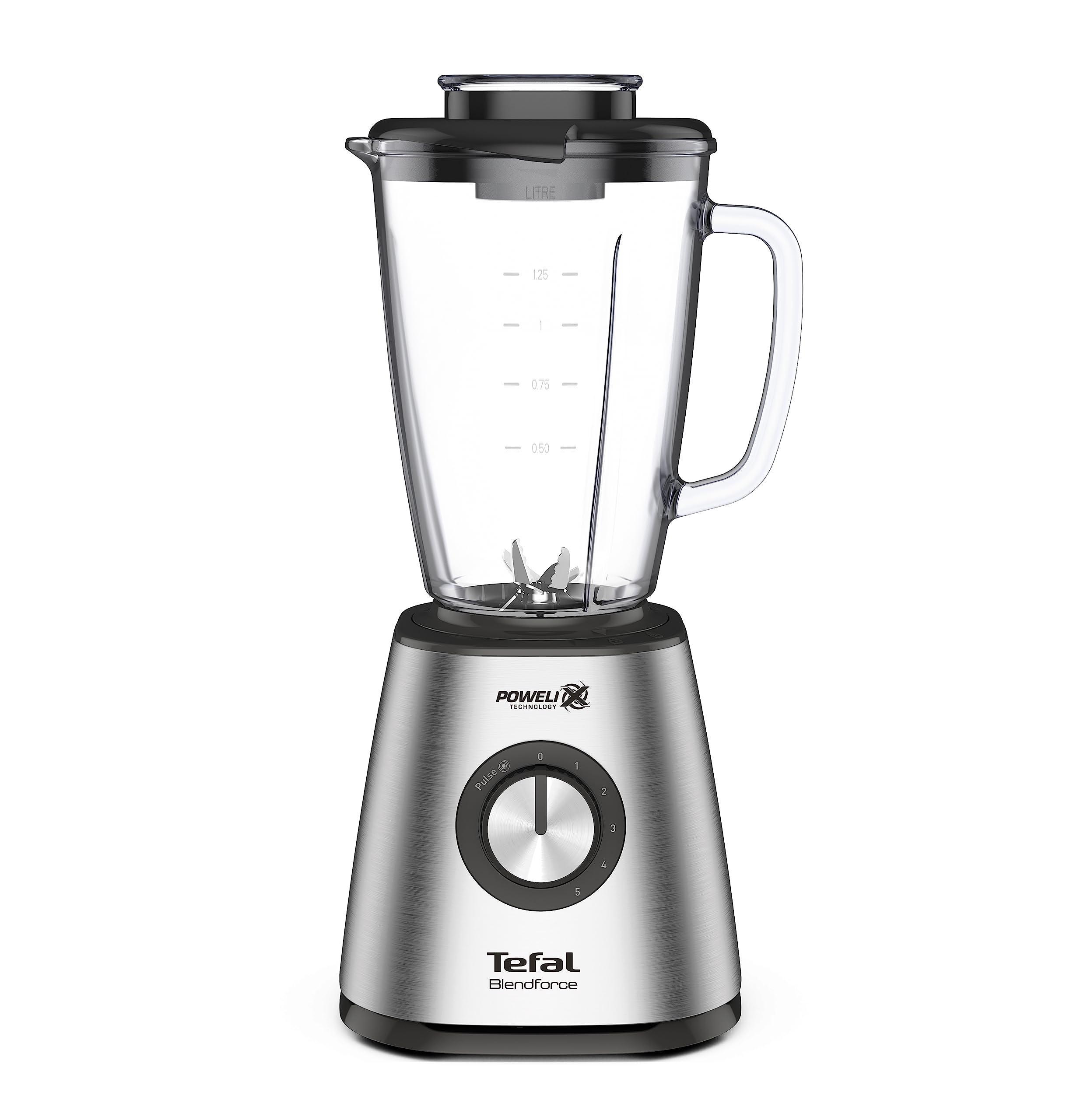 مخلوط کن تفال پایه Tefal BL439D Blendforce 2 | 800 وات | اختلاط قدرتمند | 5 سرعته | عملکرد پالس | 6 عدد چاقو پاولیکس | بدنه استیل ضد زنگ | ظرف شیشه ای حرارتی 1.75 لیتری | یخ شکن | فولاد ضد زنگ