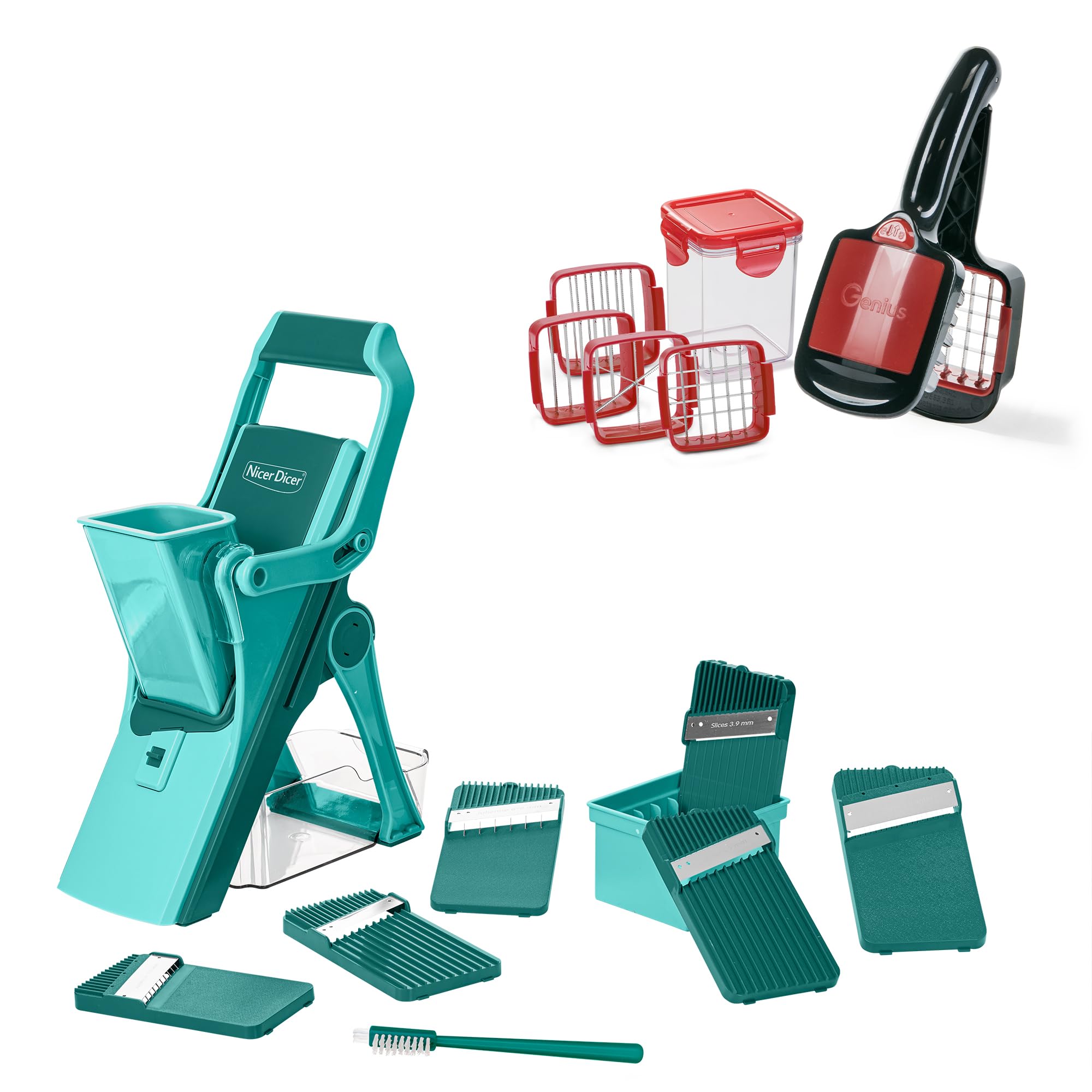 Genius Nicer Dicer Mando شامل سبزی برش سریع 19 عدد، کتابچه راهنمای برش سبزیجات سالتا با حوض جمع آوری 6 عدد خردکن سیب زمینی پیاز برای مکعب های برش ژولین