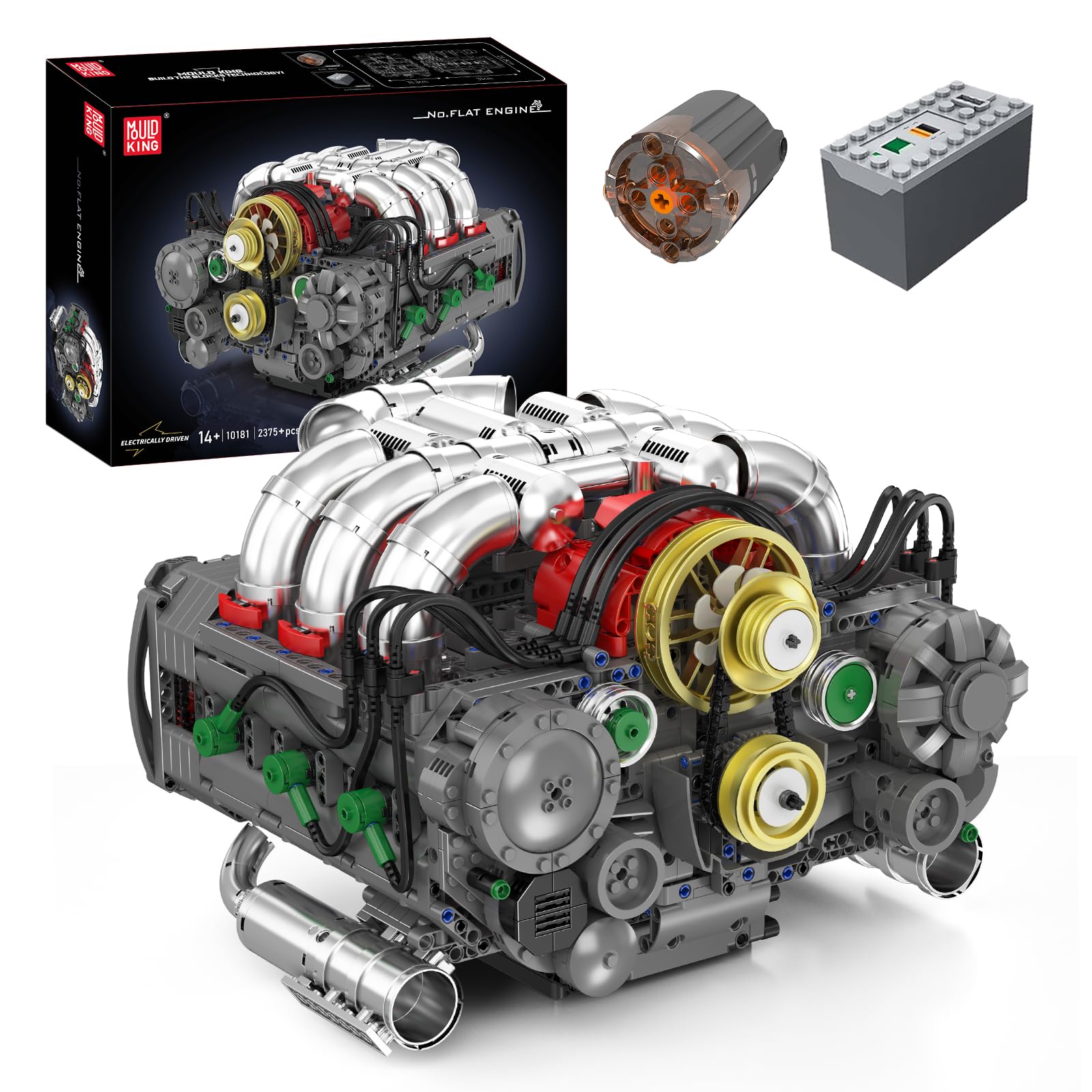 کیت بلوک موتور بنزینی خطی هشت سیلندر خطی موتور تخت Mold King 10181، کیت موتور و جعبه باتری آجرهای به هم پیوسته 2375 قطعه، هدایایی برای کودکان 8 سال به بالا/ کلکسیونرهای بزرگسال