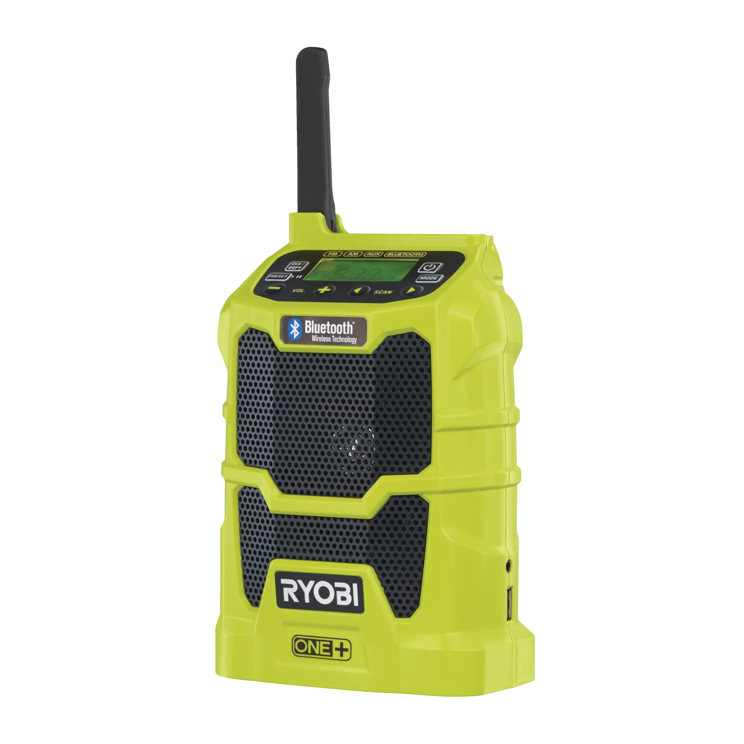 Ryobi Battery Bluetooth Radio R18R-0 (بدون باتری + شارژر، رادیو محل ساخت و ساز 18 ولت، رادیو کارگاهی با اتصال USB، کیفیت صدای خوب) 5133002455
