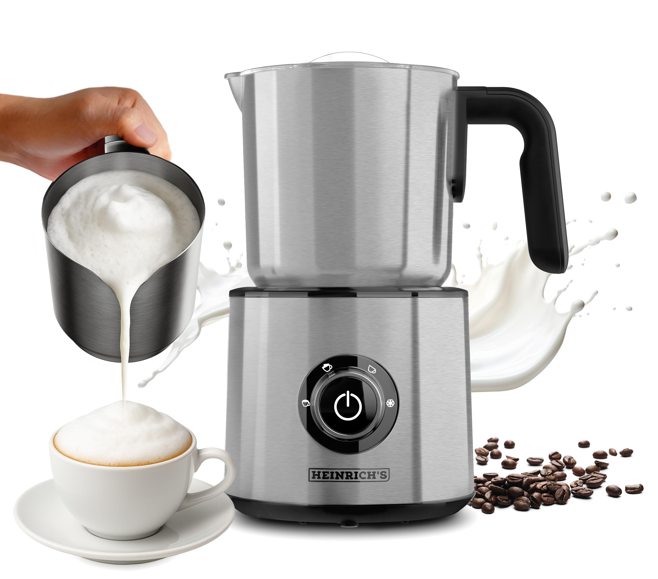 کف‌ساز شیر هاینریش، ظرفیت ۲۵۰ میلی‌لیتر، کف‌ساز شیر برقی ۴ کاره، پایه چرخان ۳۶۰ درجه، کف شیر سرد/گرم، قابلیت گرم کردن شیر، برای کف شیر بی‌نظیر باریستا، استیل ضد زنگ، ۶۰۰ وات