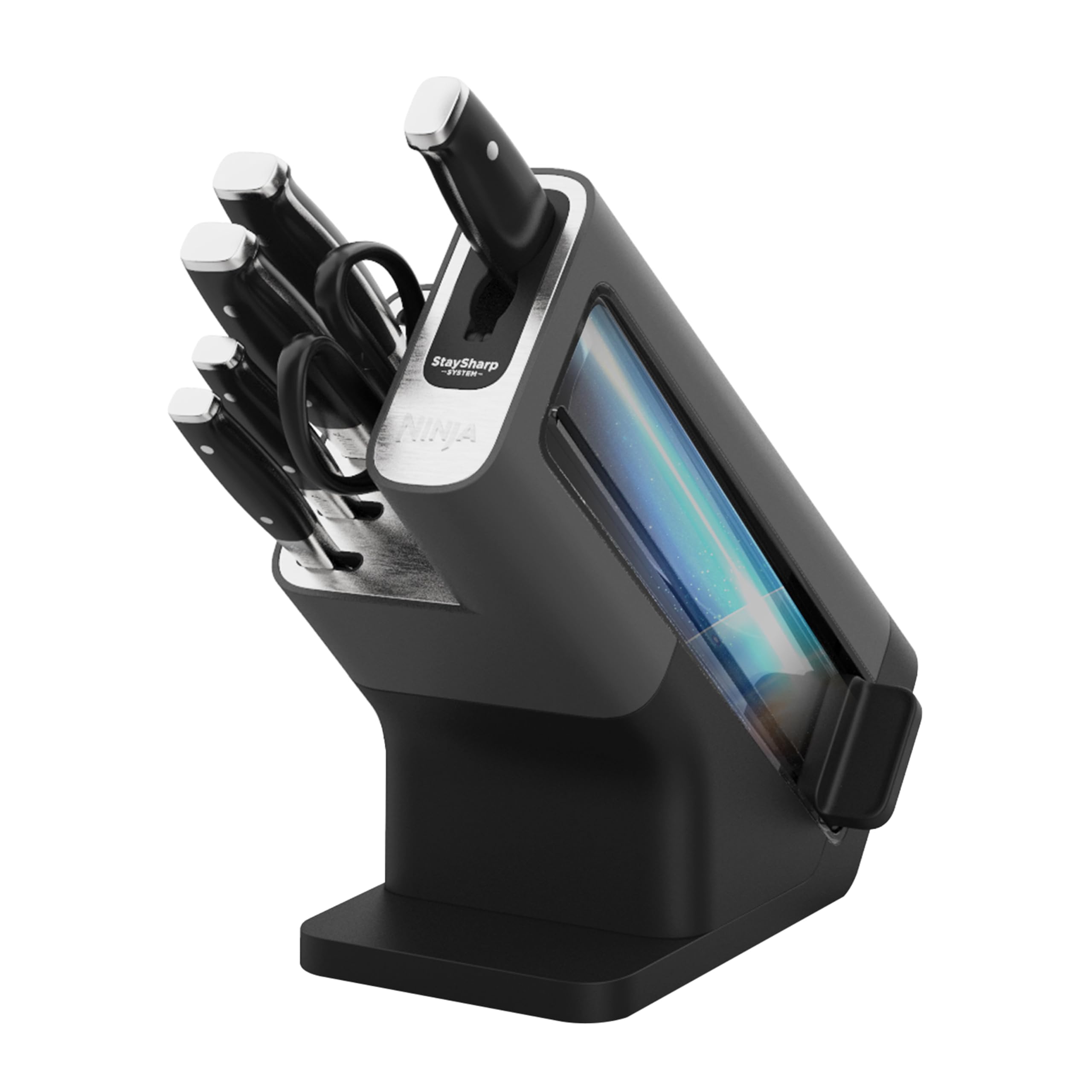 دسته چاقوی Ninja Foodi StaySharp با تیزکن یکپارچه؛ دسته چاقو با 5 چاقوی متنوع و 1 جفت قیچی، مجموعه 6 تکه چاقوی شارپ، مجموعه 6 تکه چاقوی استیل ضد زنگ K32006EU مشکی
