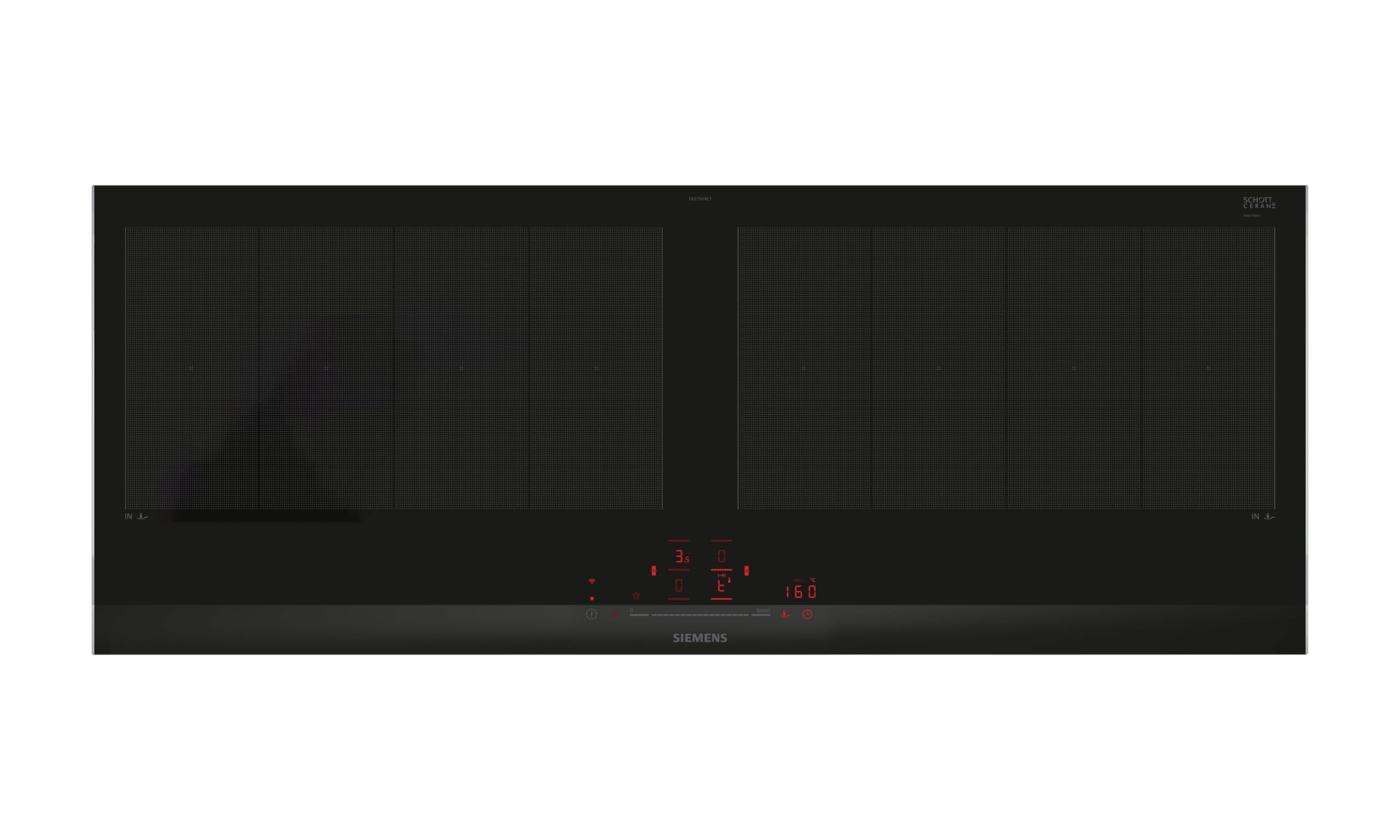 زیمنس EX275HXC1E iQ700، اجاق القایی هوشمند، 90 سانتی‌متر، مشکی، روکار با قاب، varioInduction، TouchSlider، حسگر برشته‌کاری حرفه‌ای - برشته‌کاری بدون خطر سوختن