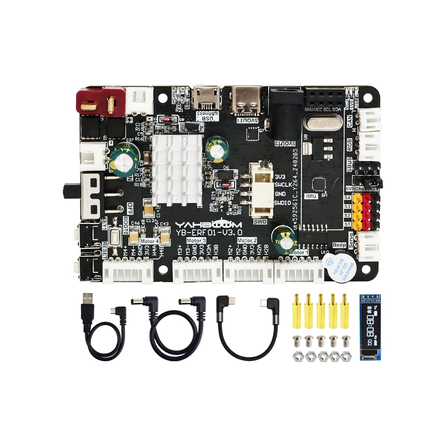 ROS2 Robot Control Board 3.0 توسعه یافته ROS2 Car Driver Extension IMU Raspberry Pi 5، با صفحه نمایش OLED، کابل نوع C، پشتیبانی از منبع تغذیه Raspberry Pi 5