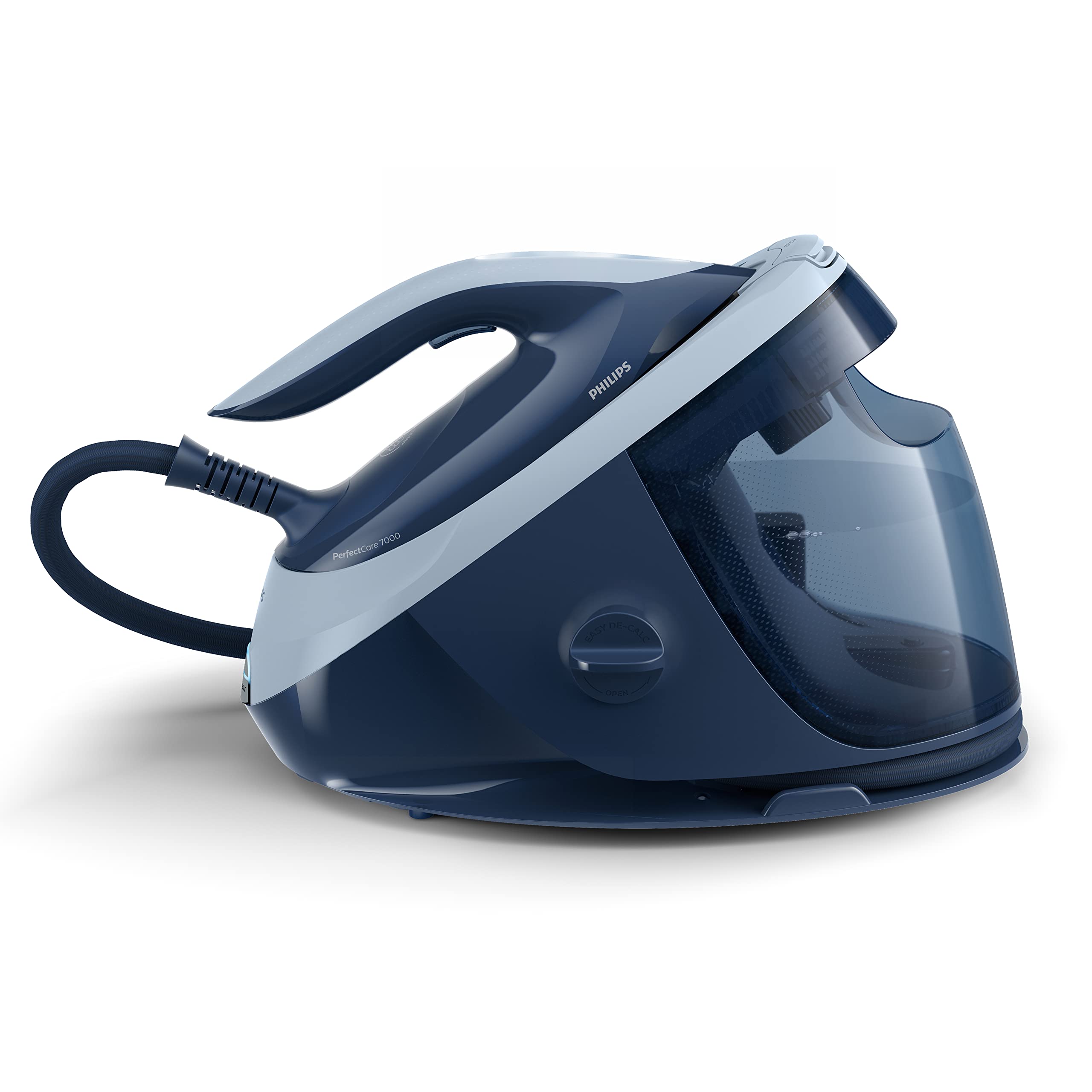 اتو بخار هوشمند مخزن دار فیلیپس Philips PerfectCare سری 7000 - 2100 وات، تقویت بخار 600 گرم، فشار پمپ 8.0 بار، فناوری OptimalTEMP، مخزن 1.8 لیتری، آبی تیره/سورمه ای (PSG7030/20)