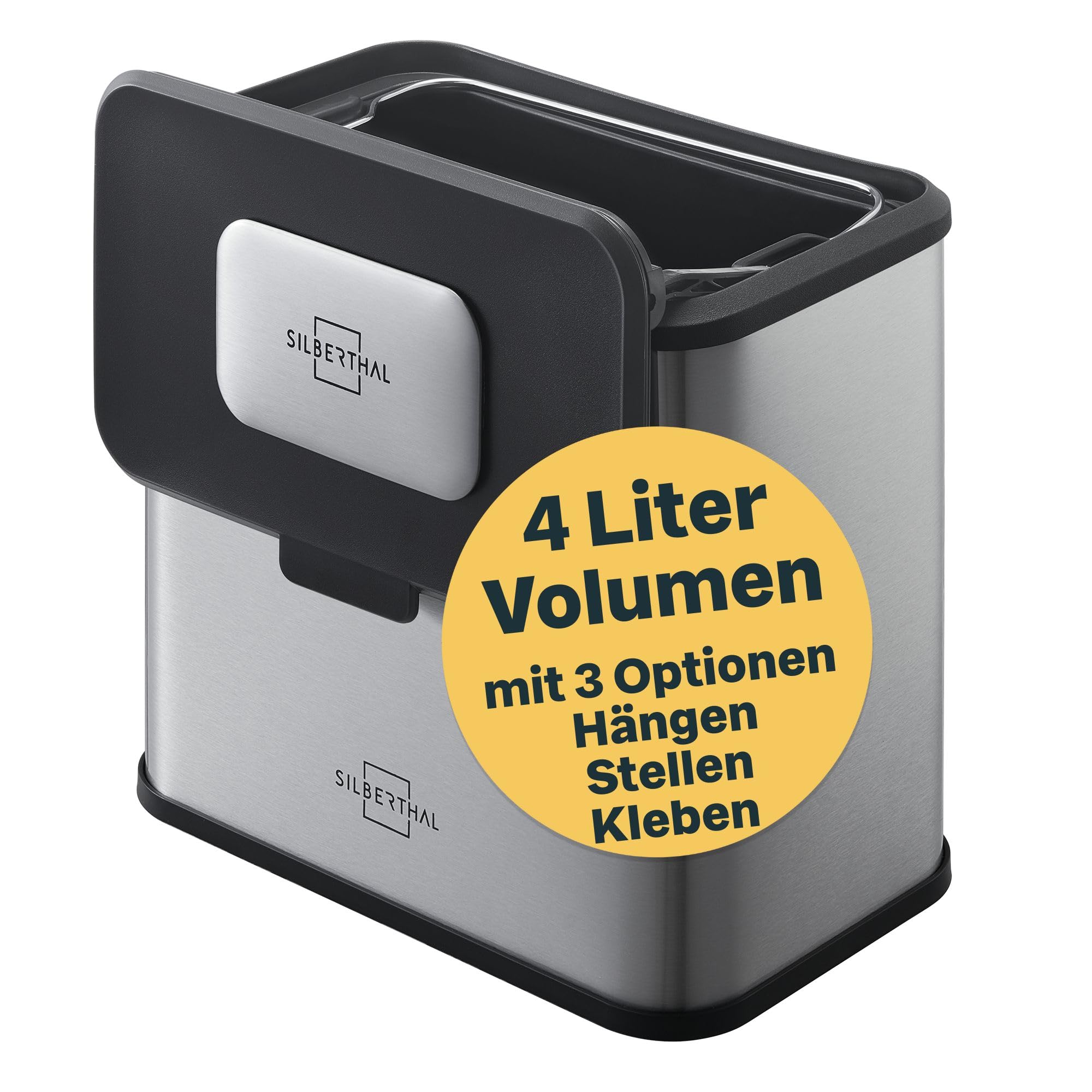 سطل زباله ارگانیک آشپزخانه سیلبرتال آلمان ۴ لیتری – استیل ضد زنگ – با درب – سطل کمپوست بدون بو برای آشپزخانه – با فیلتر کربن فعال – ظرف داخلی قابل شستشو در ماشین ظرفشویی