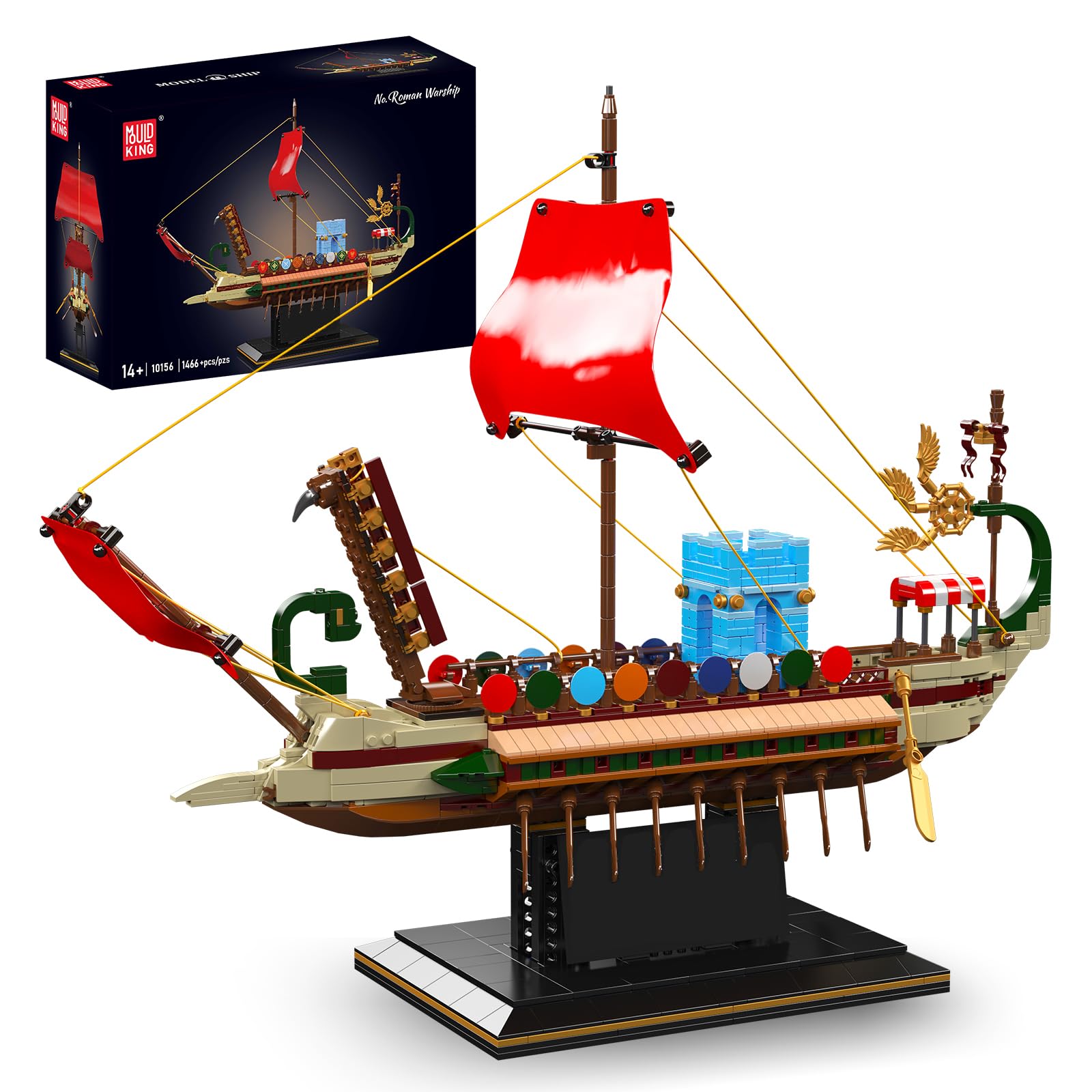 Mold King 10156 MOC مدل بلوک ساختمانی کشتی جنگی رومی، کشتی قایقرانی و قایقرانی سه لایه STEM کیت بلوک های به هم پیوسته کشتی مدل فناوری کیت ساخت کشتی دزدان دریایی (1466+ قطعه)