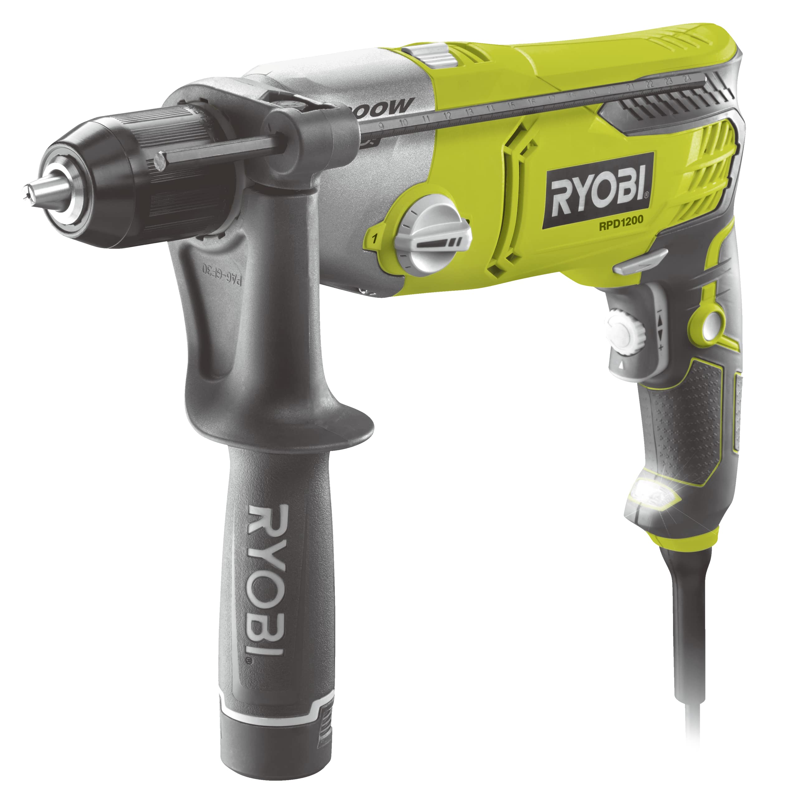 دریل ضربه ای دو مرحله ای Ryobi RPD1200K، 1200 وات، سقوط 360 درجه، 230 ولت