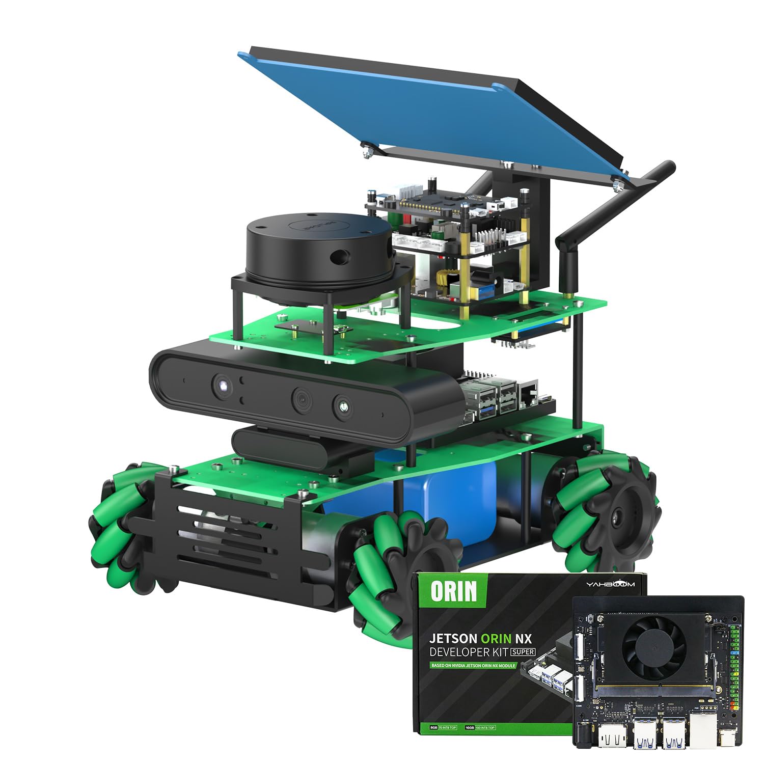 Yahboom Orin NX SUPER 8GB ROS2 Robot for Jetson Orin Lidar Mapping Navigation Depth Image Analysis 3D Mecanum Wheel Python programming Learn کاوش کیت رباتیک (نسخه برتر با Orin NX SUPER (8 گیگابایت)) Orin Nano Superior Ver-with Orinx