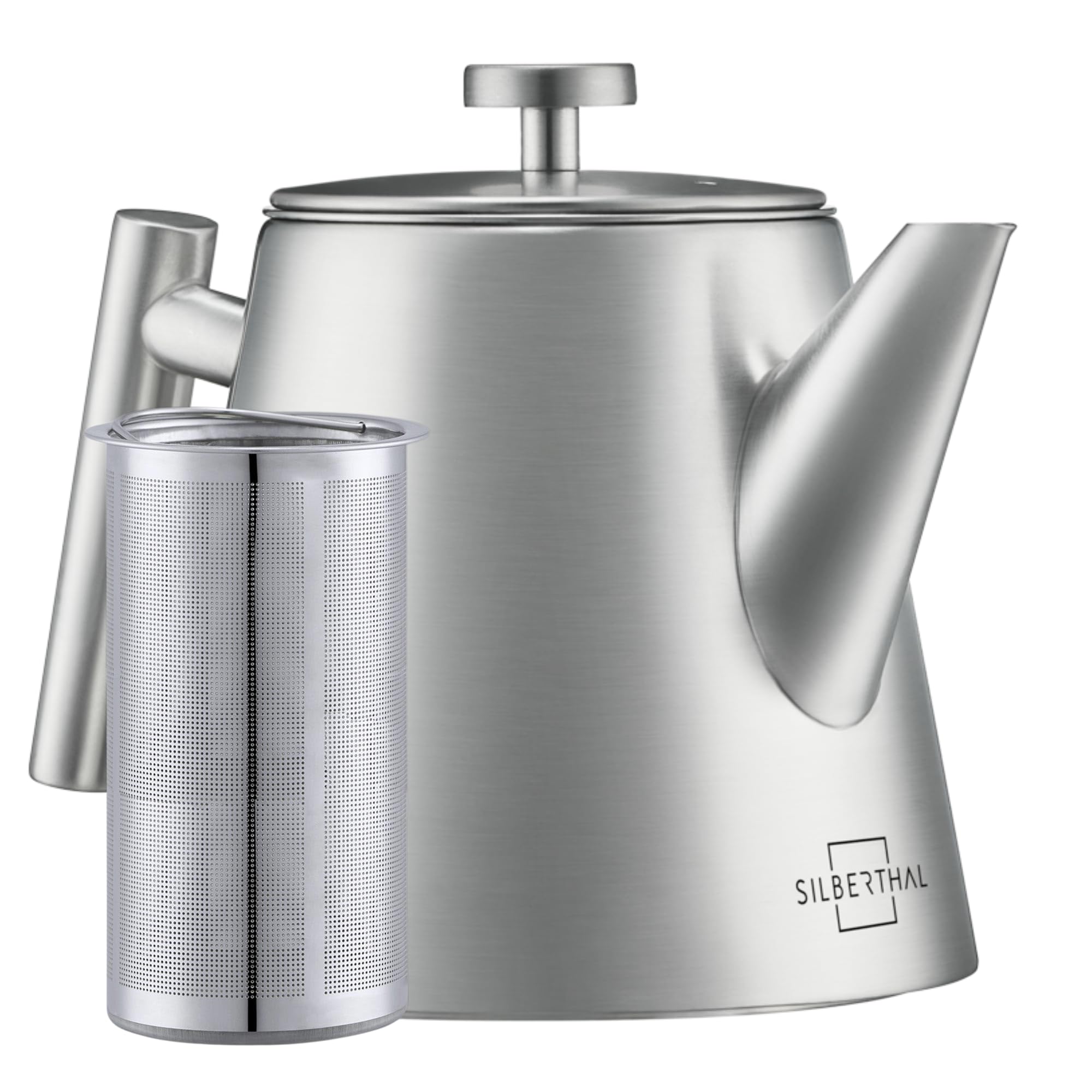 قوری سیلبرتال آلمان ترمو با دم کن (1 لیتر) نقره ای - ساخته شده از استیل ضد زنگ - قوری دو جداره با درب - چای را برای مدت طولانی گرم نگه می دارد - هدیه چای