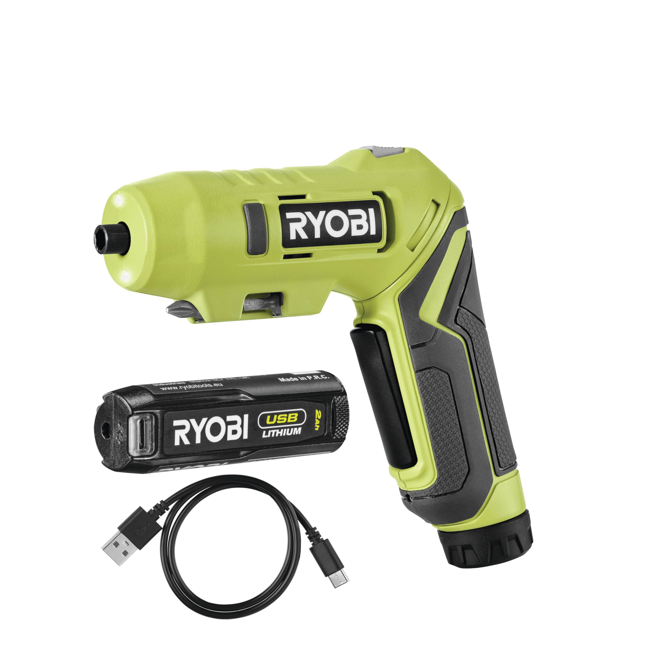 پیچ گوشتی شارژی RYOBI 4 V USB-LITHIUM RSDP4-120G، حداکثر گشتاور 5 نیوتن متر، شامل باتری 1 x 4 ولت و کابل شارژ USB-C