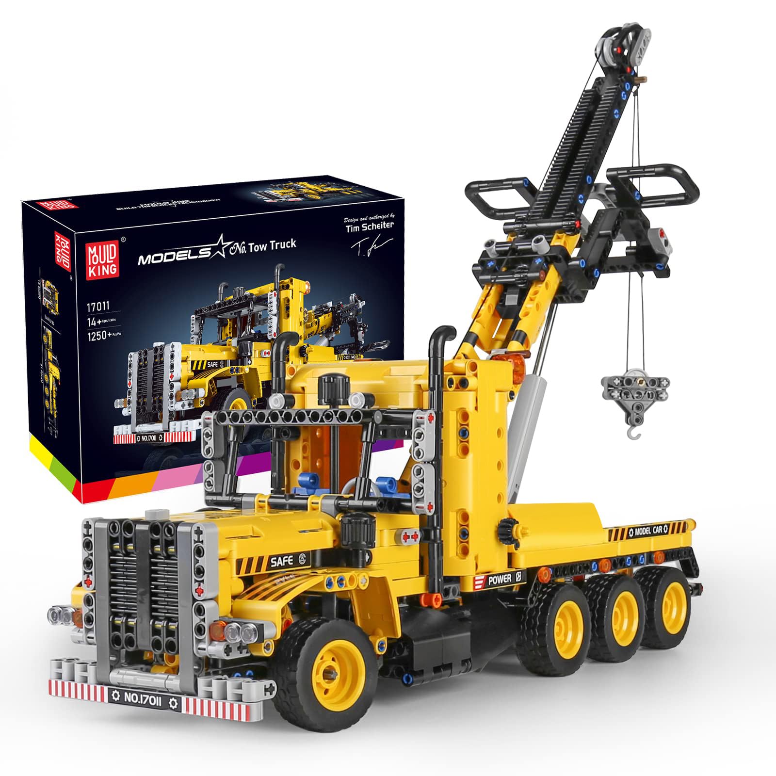 بلوک های ساختمانی جرثقیل کامیون یدک کش Mold King 17011 Technic، کیت مونتاژ تریلر مدل کامیون سری مهندسی 1250 قطعه، خودروی ساختمانی بلوک ساختمانی تریلر (بدون موتور)