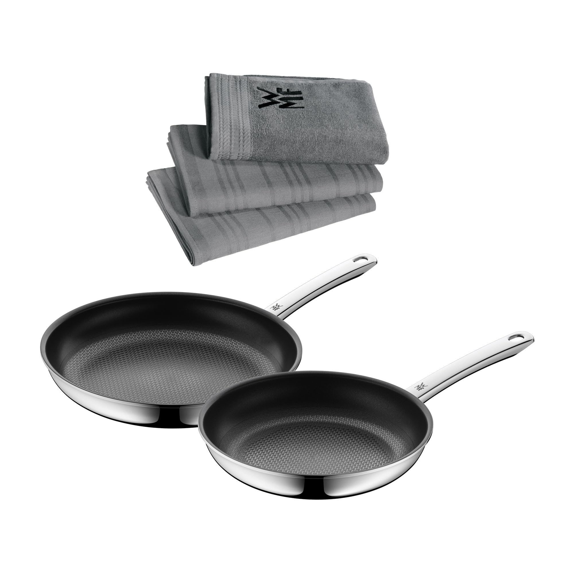 سرویس حوله آشپزخانه 3 تکه WMF (3 تکه)، پنبه‌ای، لوگو و ماهیتابه القایی Profi Resist 24 سانتی‌متر، ساختار لانه زنبوری و ماهیتابه القایی Profi Resist 28 سانتی‌متر، ساختار لانه زنبوری