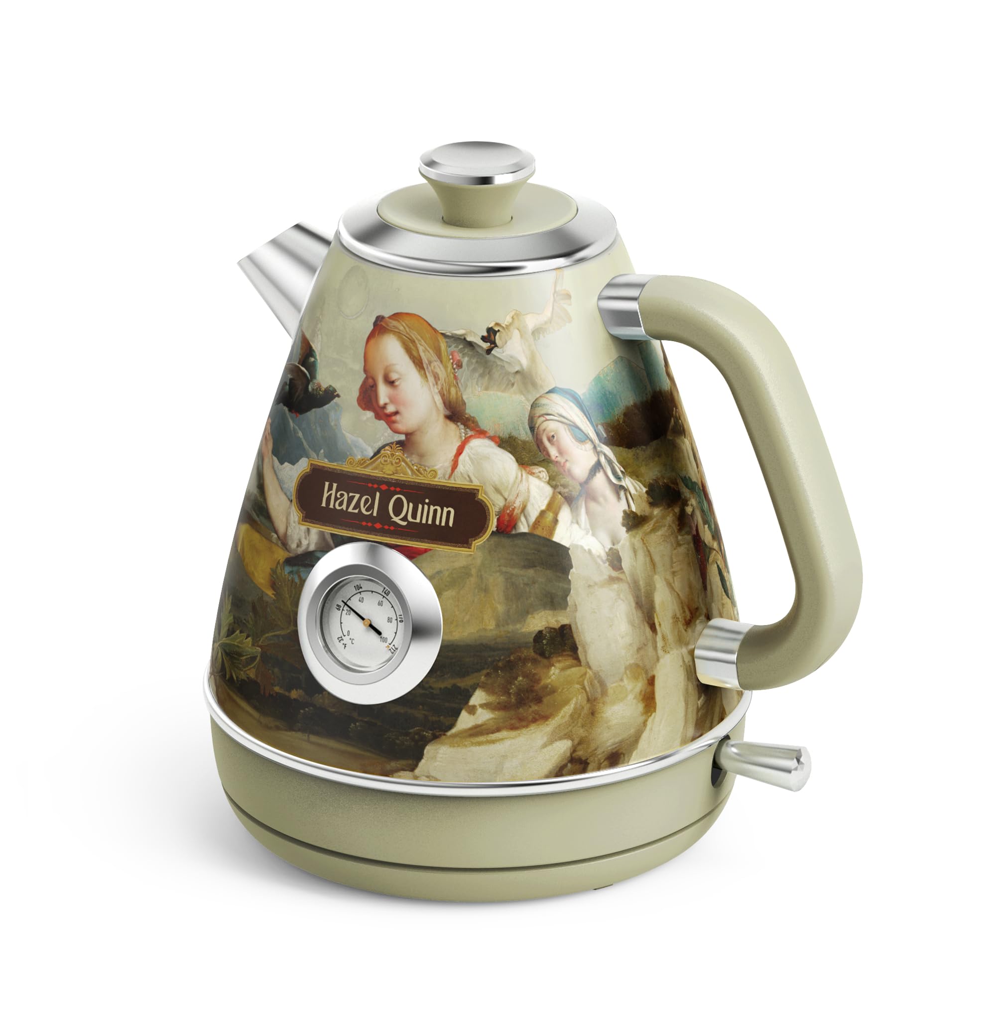 کتری برقی Hazel Quinn Retro Vintage فولاد ضد زنگ، 1.7 لیتر، بدون BPA، فولاد ضد زنگ، خاموش شدن خودکار، نمایشگر دمای کتری، کنترلر Strix، محافظ جوش در برابر خشکی، Renaissance