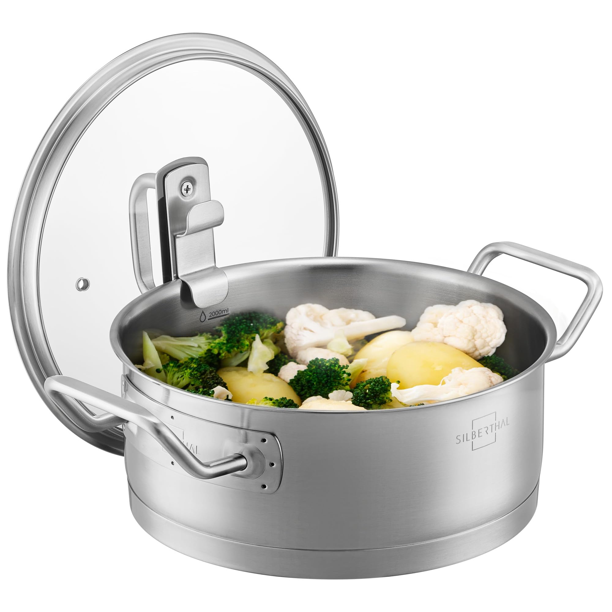 قابلمه القایی سیلبرتال آلمان 20 سانتی‌متر - استیل ضد زنگ - 2.5 لیتر - قابلمه با درب آویز - مناسب برای همه اجاق گازها - مناسب برای فر 20 سانتی‌متر / 2.5 لیتر