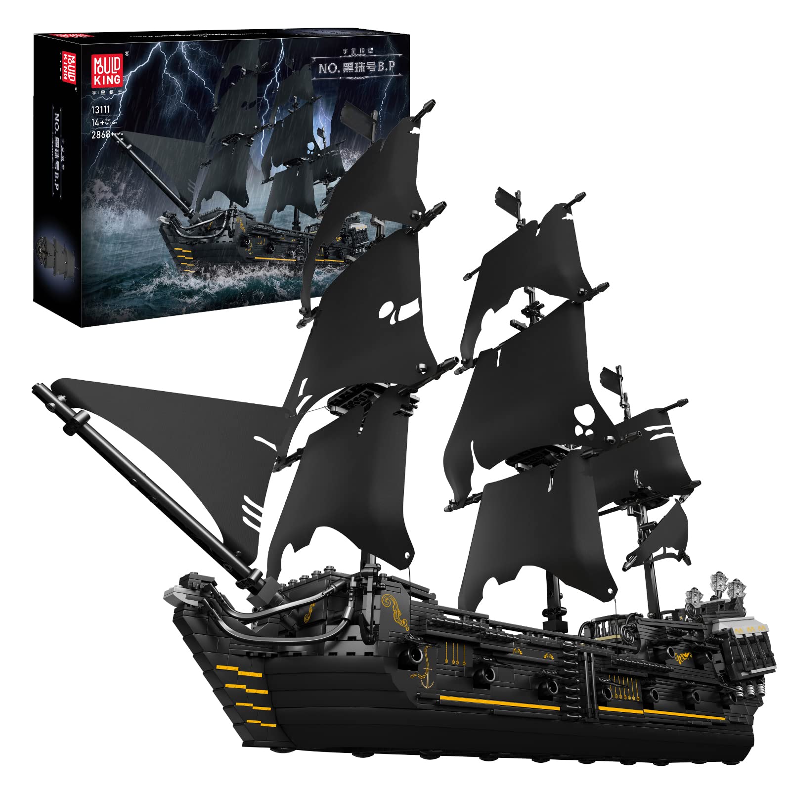 مدل کشتی دزدان دریایی Mold King Technic، کشتی بادبانی مروارید سیاه، بلوک های ساختمانی MOC بزرگ 2868 قطعه، کیت بلوک های در هم تنیده فناوری کیت مدل DIY