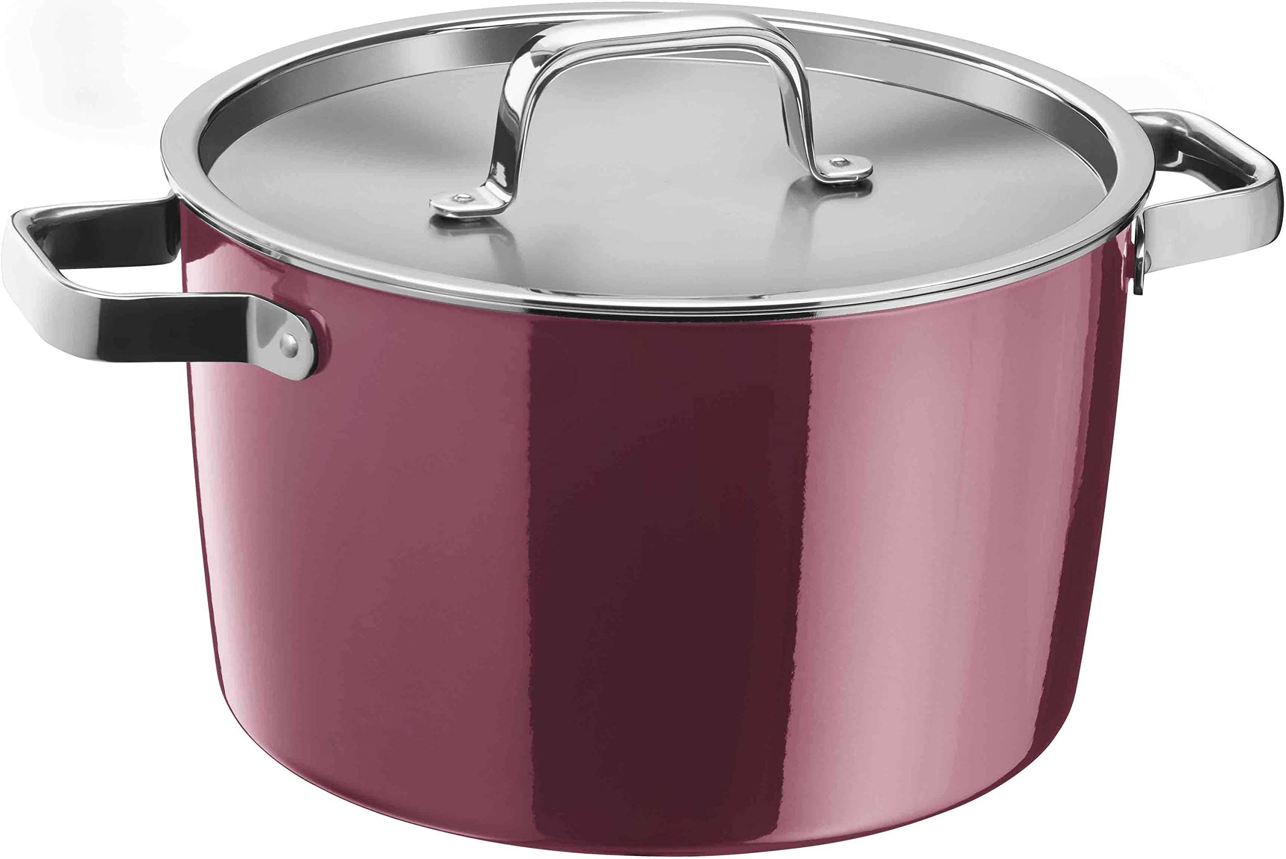 قابلمه بزرگ معطر وی ام اف آلمان WMF Fusiontec، 24 سانتی‌متر، درب با دانه‌های میعان، قابلمه القایی 6.2 لیتری، سرامیک پیشرفته، قابل چیدن روی هم، ضد خش، قرمز، قابلمه 6.2 لیتری قرمز