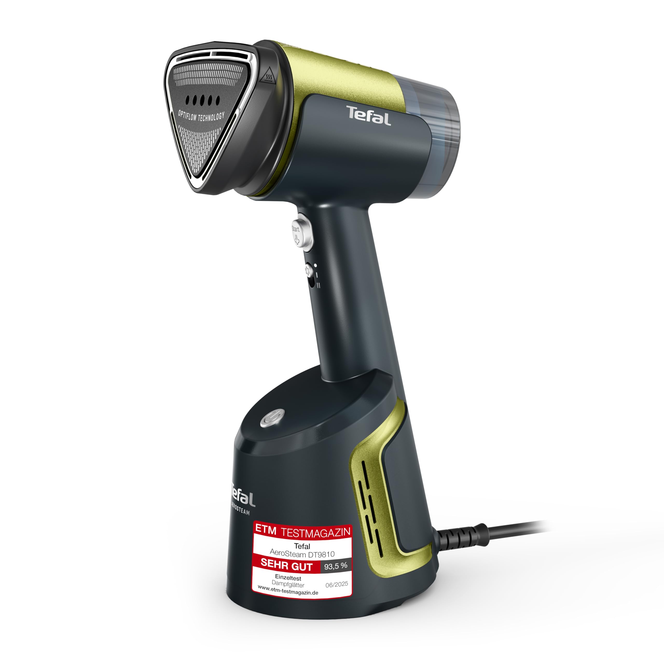 بخارشوی تفال مدل Aero، کف سرامیکی، خروجی بخار 20 گرم در دقیقه، مخزن آب 100 میلی‌لیتر قابل جدا شدن، میزان صدای 84 دسی‌بل (A)، 3 حالت، 1400 وات، آبی/سبز، DT9810F0