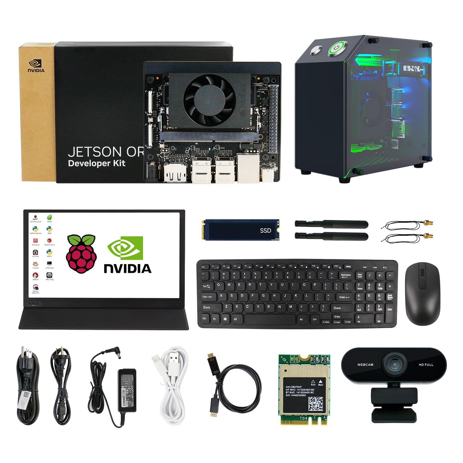 ربات‌های توسعه‌دهنده هوش مصنوعی Jetson Orin Nano Super 8GB، SSD 256 گیگابایتی + صفحه لمسی 15.6 + قاب Jetson + دوربین USB + صفحه‌کلید و ماوس بی‌سیم (کیت ULT خاموش 8 گیگابایتی Orin Nano)