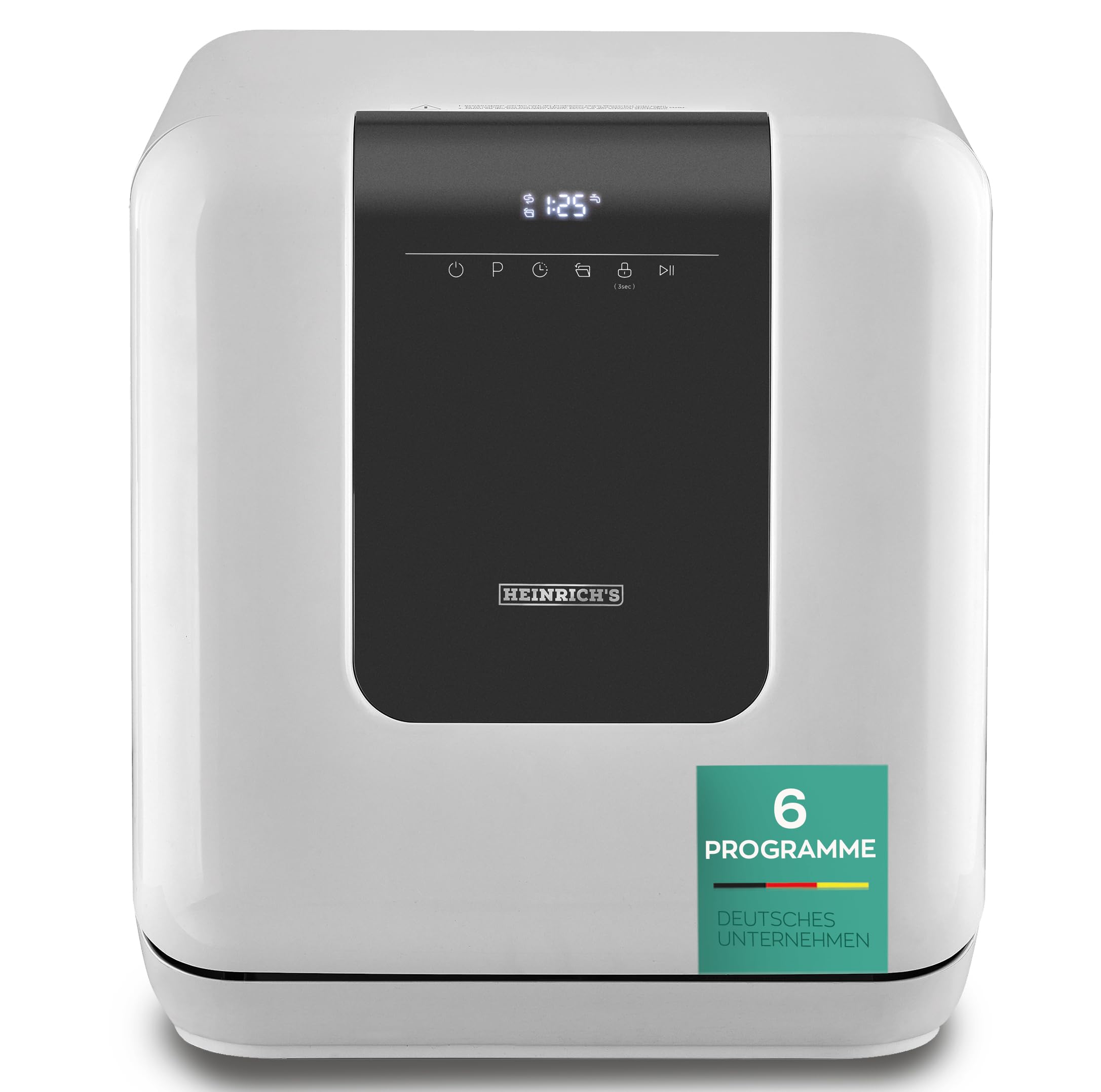 ماشین ظرفشویی کوچک قابل حمل هاینریش، ماشین ظرفشویی رومیزی با مخزن آب 6 لیتری، قابل استفاده با اتصال آب یا بدون اتصال آب، کوچک و ایستاده برای دفتر، کمپینگ/خانه سیار، 6 برنامه