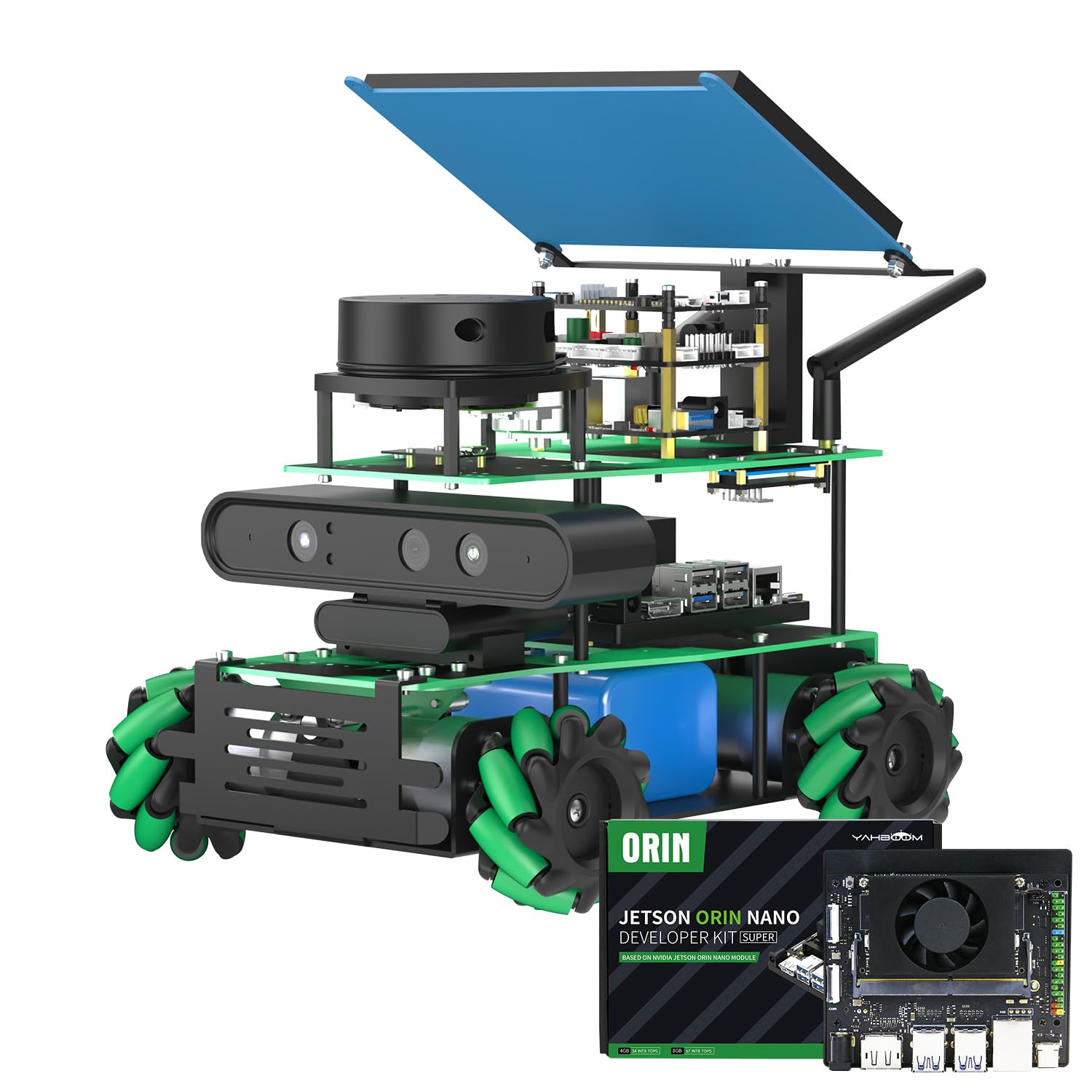 ربات ROS2 برای Jetson Orin Lidar نقشه ناوبری عمق تصویر تحلیل سه بعدی Mecanum Wheel Python برنامه نویسی آموزش کاوش کیت رباتیک (Orin Nano Superior Ver-با Orin Nano SUPER(8GB)) Orin Nano Superior Ver-با Orin Nano Super (8GB)