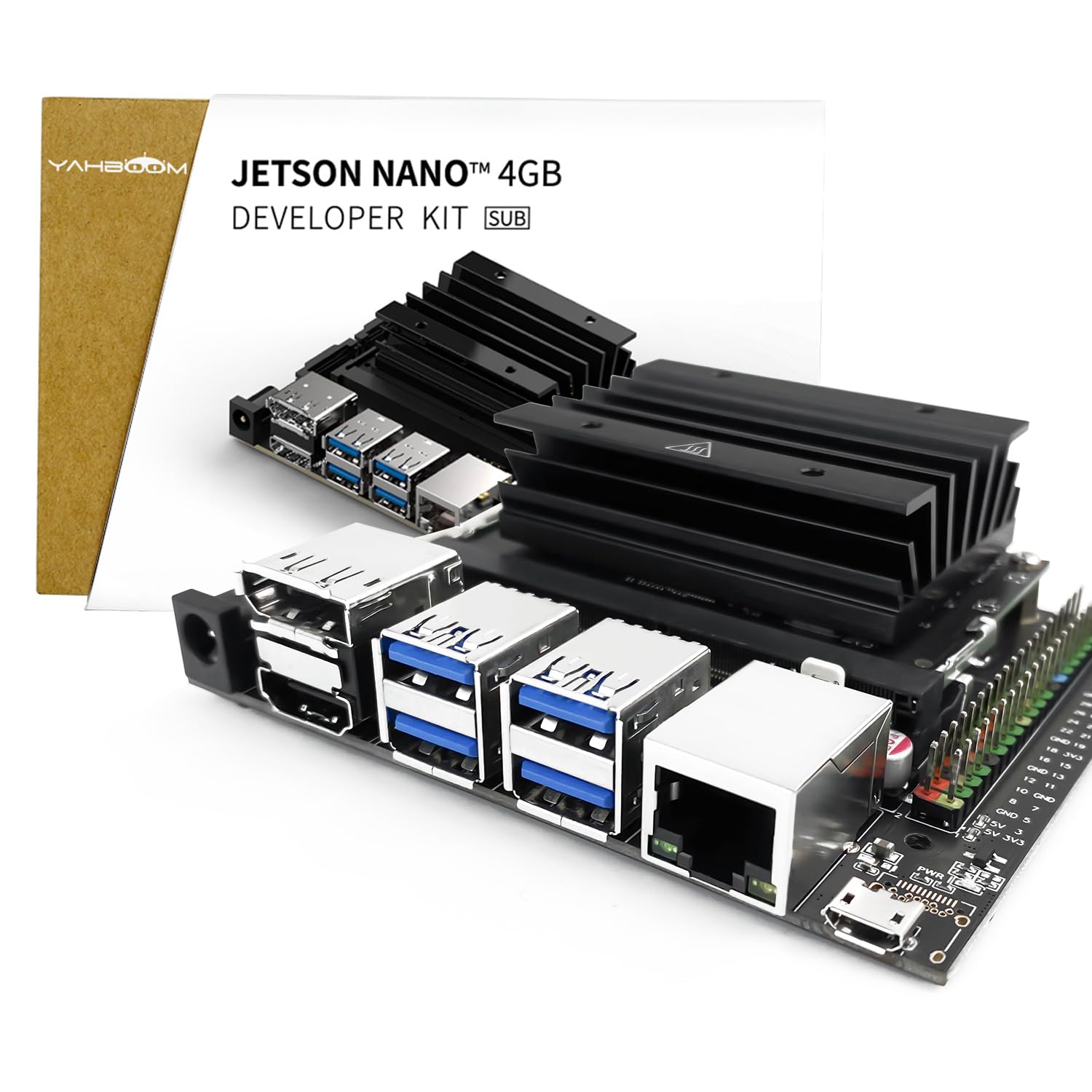 آداپتور برق کیس اکریلیک 4 گیگابایت رم Yahboom Jetson Nano حافظه 16 گیگابایتی eMMC داده های اوبونتو را برنامه نویسی می کند (کیت اصلی)