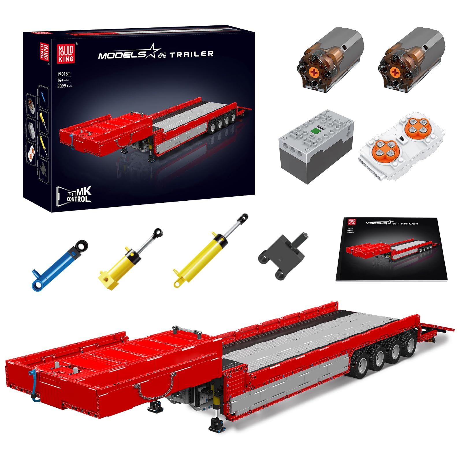 Mold King 19015T Technic Truck MOC مدل کیت تریلر، لوکوموتیو یدک کش پنوماتیک 3399 قطعه، مجموعه ساخت و ساز بلوک های ساختمانی کامیون متحرک مهندسی فناوری