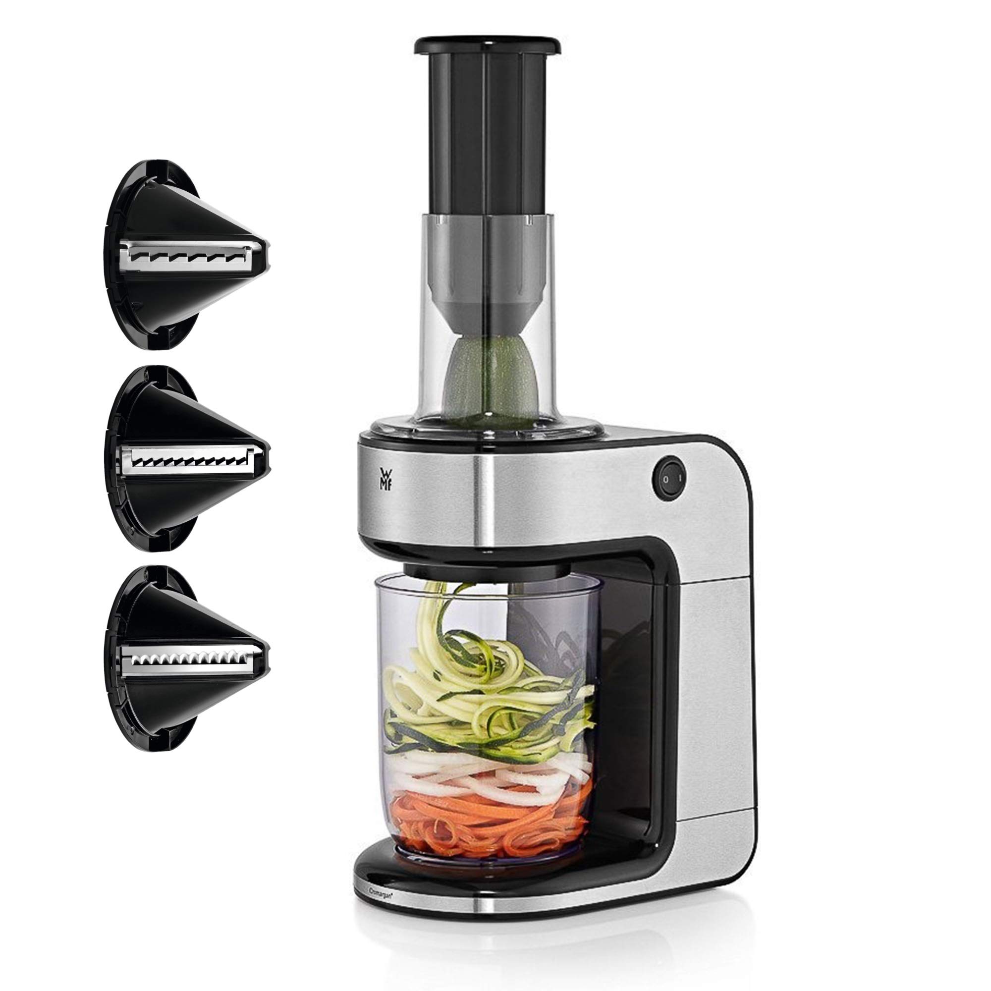 رنده برقی سبزیجات وی ام اف آلمان WMF Kult X دستگاه زودل، برش‌دهنده رشته‌ چین کدو سبز، ۳ تیغه برش و ظرف جمع‌آوری