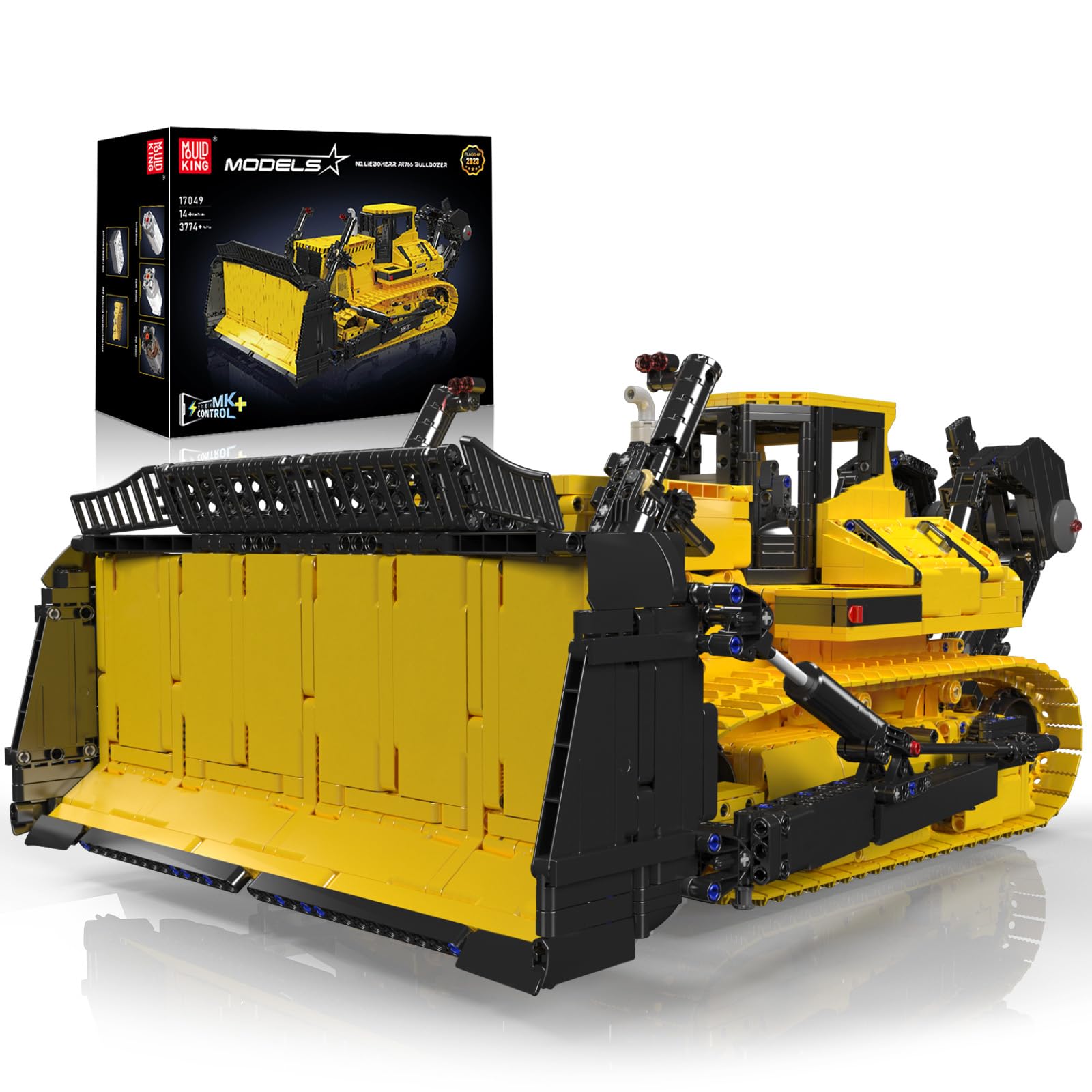 بلوک های ساختمانی بولدوزر تکنیکی Mold King 17049، بیل مکانیکی خزنده با کنترل برنامه با کیت های ساختمانی 6 موتوره ست اسباب بازی هدیه بزرگسالان (3774 قطعه)، زرد
