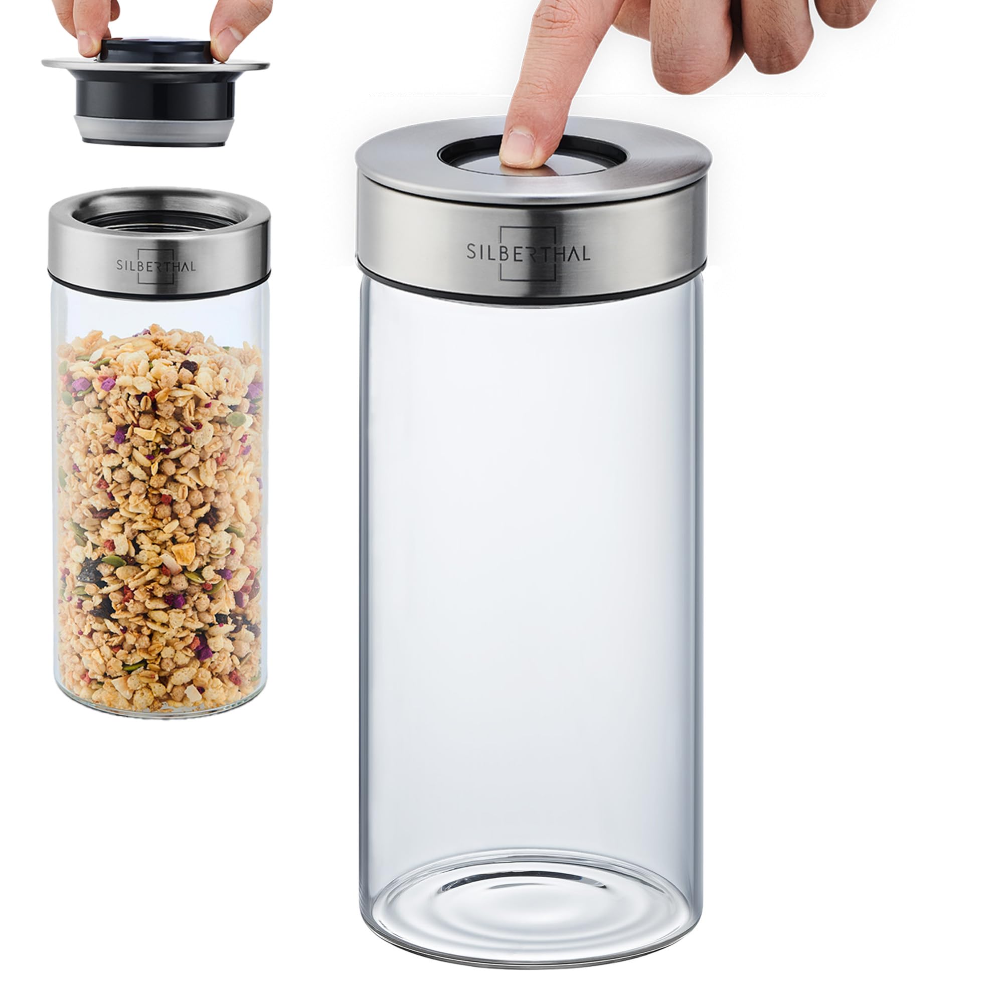 شیشه‌های نگهداری مواد غذایی سیلبرتال آلمان با درب ۱۳۰۰ میلی‌لیتری - شیشه‌های نگهداری ضد بید برای نگهداری در آشپزخانه دربسته و ضد نشت