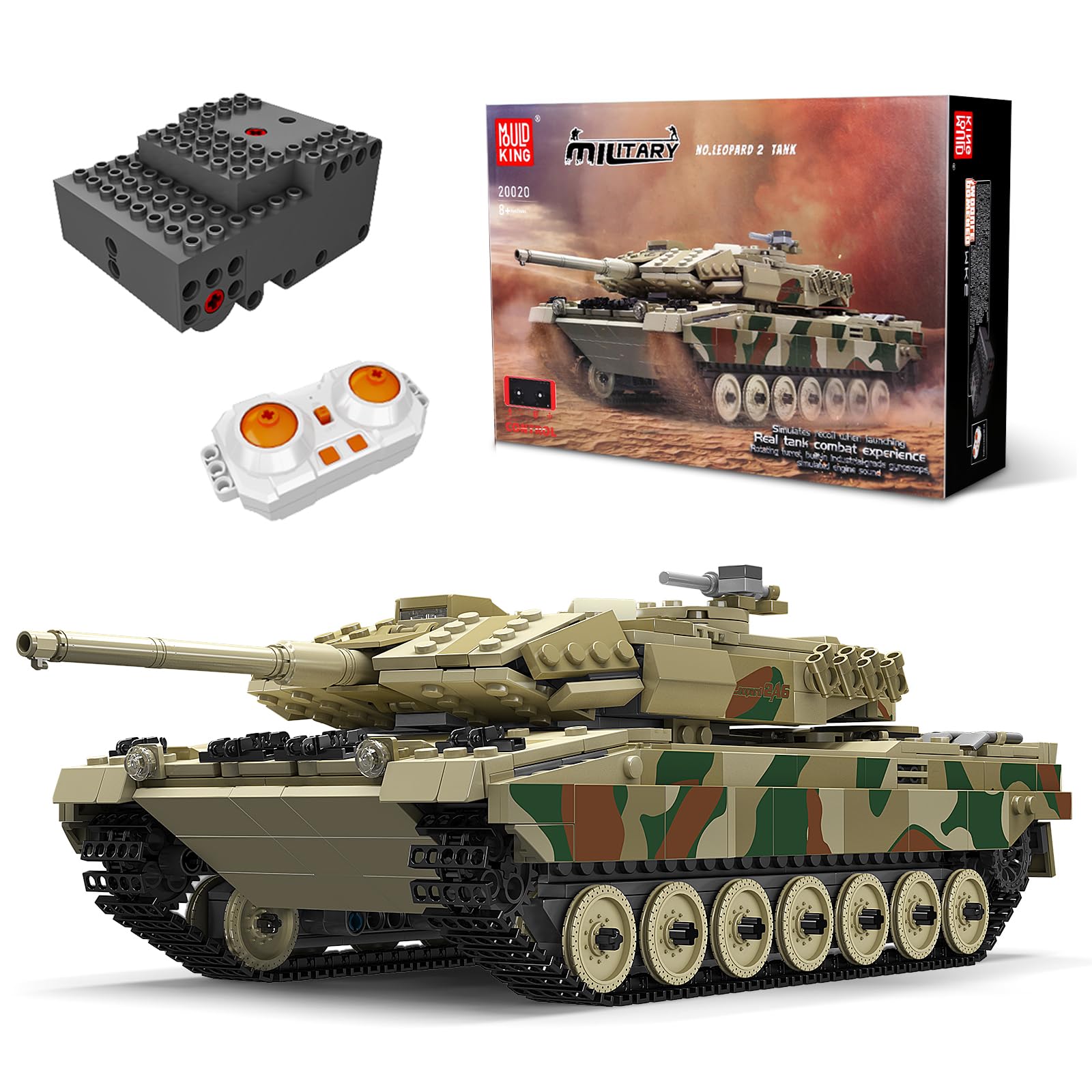 بلوک های ساختمانی تانک تکنیکی Mold King 20020، مخزن ببر پلنگ خلاق با ریموت کنترل و موتور، بلوک های مونتاژ تانک کنترل از راه دور MOC 1091 قطعه اسباب بازی کیت ساخت و ساز