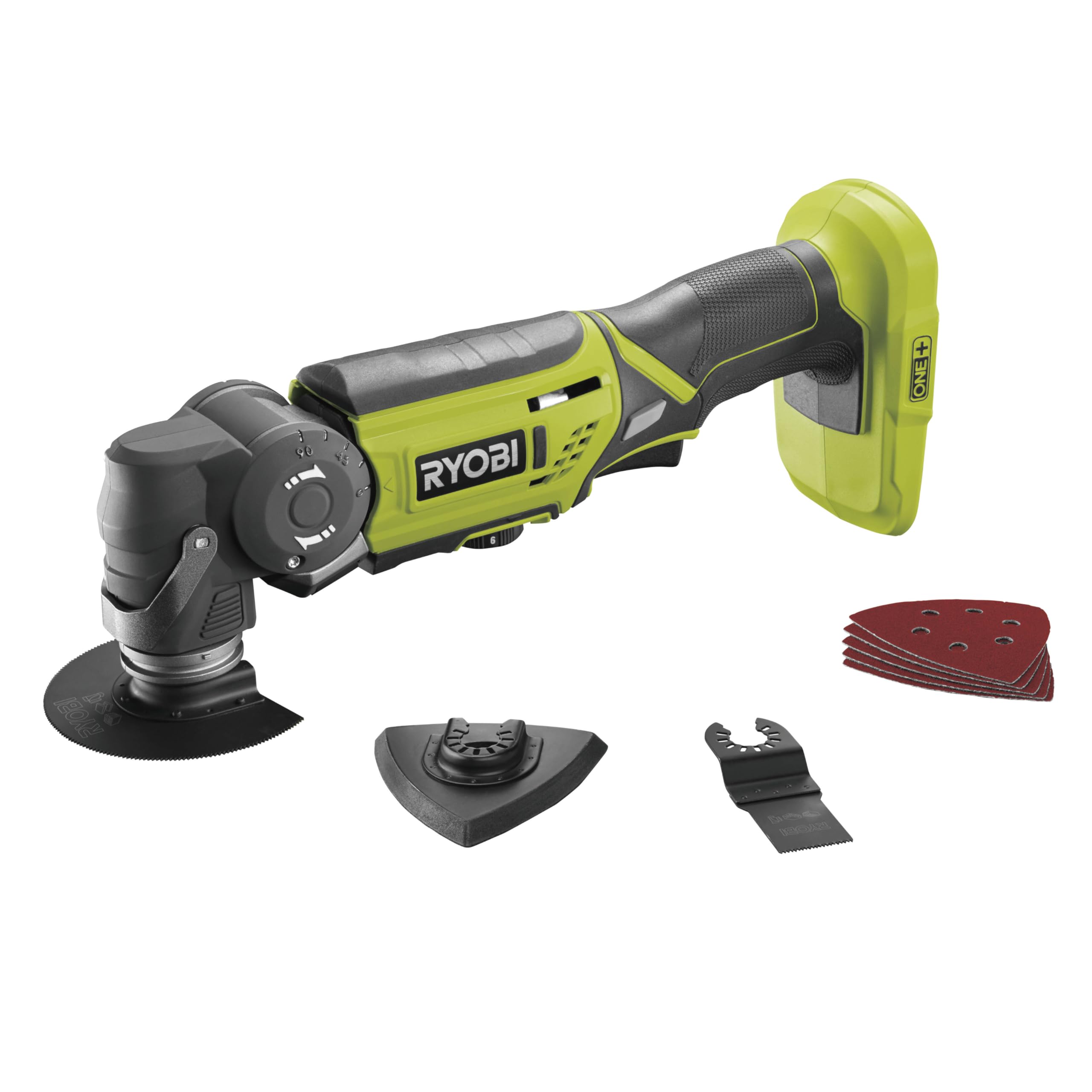RYOBI 18V ONE+ Cordless Multitool R18MT-0، ابزار همه کاره چند منظوره برای دیوار خشک، بازسازی، نصب، تعویض لوازم جانبی بدون ابزار، 6 سطح سرعت، دسته ضد لرزش