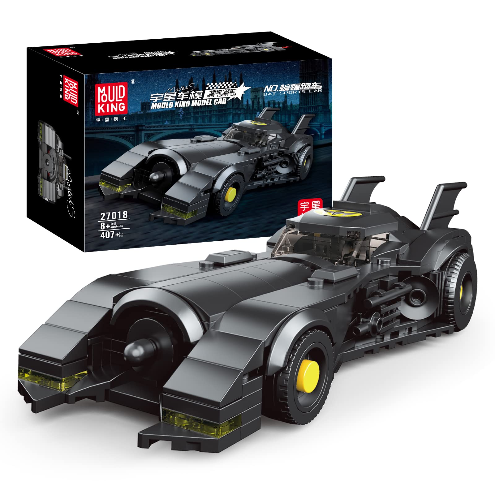 Mold King 27018 Technic Super Car Bat مدل ماشین اسپرت با جعبه نمایشگر کیت بلوک های ساختمانی سازگار با ماشین اسباب بازی تکنولوژی (407 قطعه) ست بزرگ برای بزرگسالان،