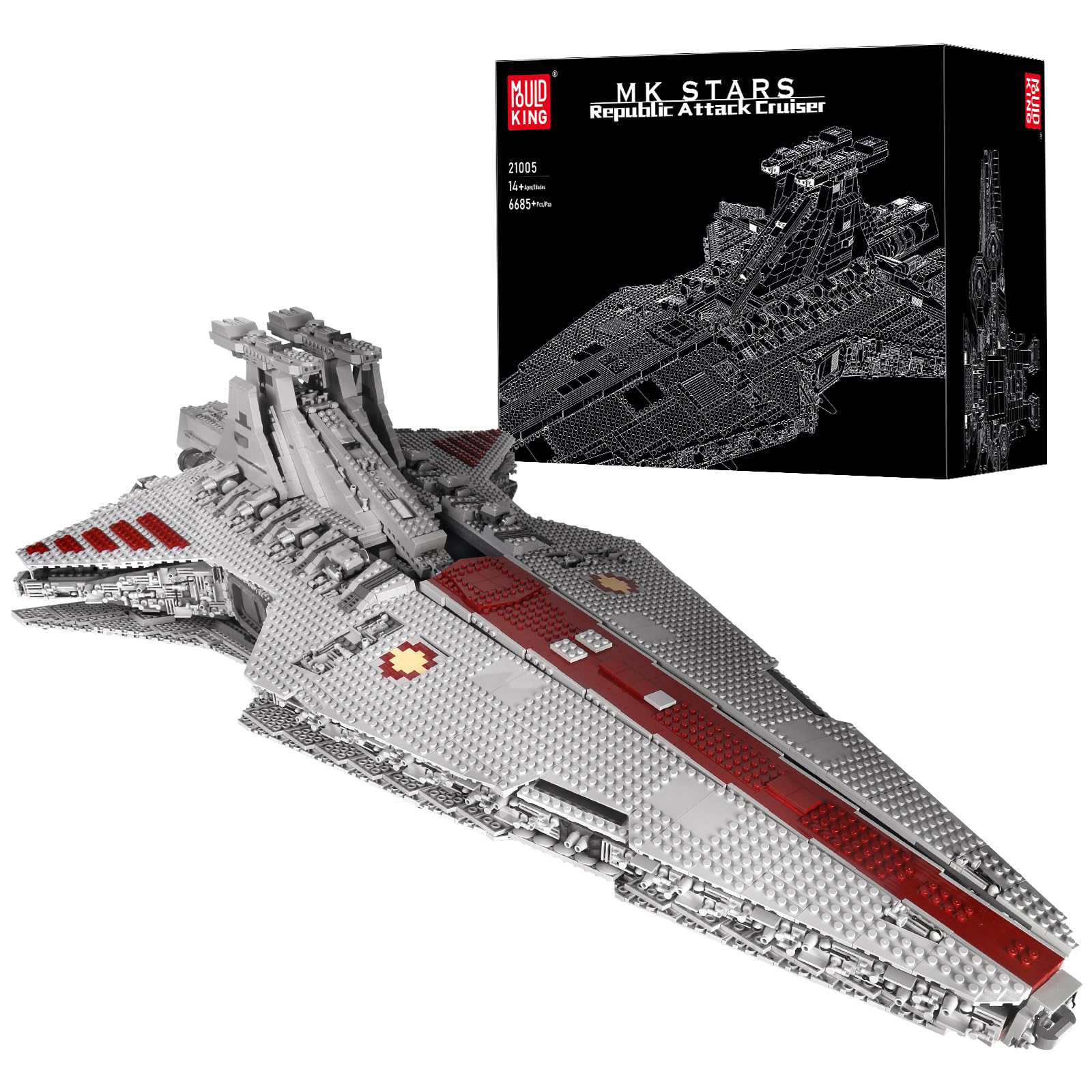 کیت بلوک‌های ساختمانی UCS Technic Mold King 21005 MOC از کلاس Venator، ناوشکن ستاره برای سنین 18 سال، اسباب‌بازی کلکسیونی ساخت و ساز برای بزرگسالان