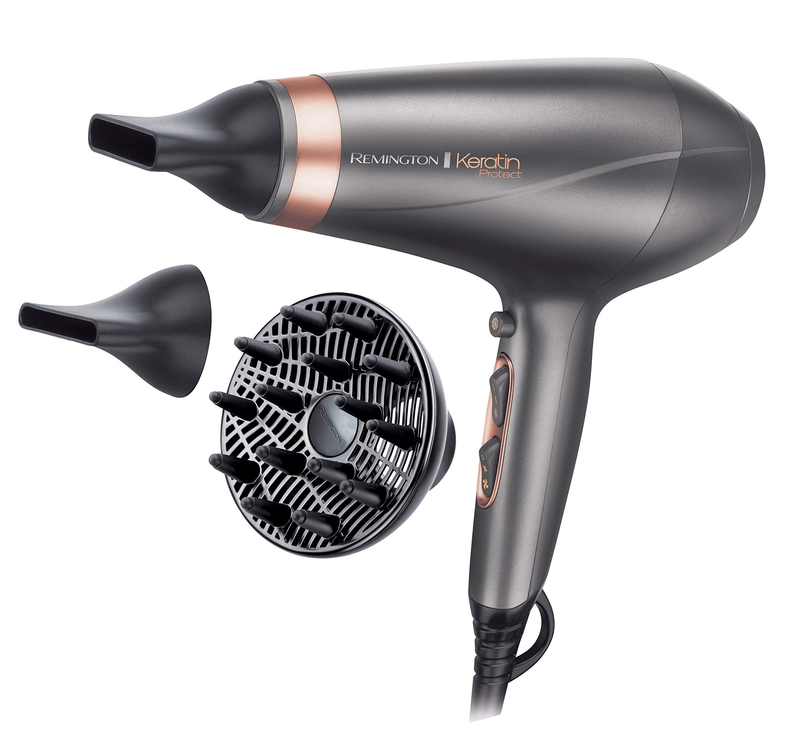 سشوار رمینگتون حرفه‌ای یونی کراتین پروتکت (2200 وات، 150 کیلومتر در ساعت، 3 سری حالت‌دهنده، غنی‌شده با کراتین و روغن بادام، مراقبت یونی - ضد وز، موتور AC با دوام طولانی) AC8820