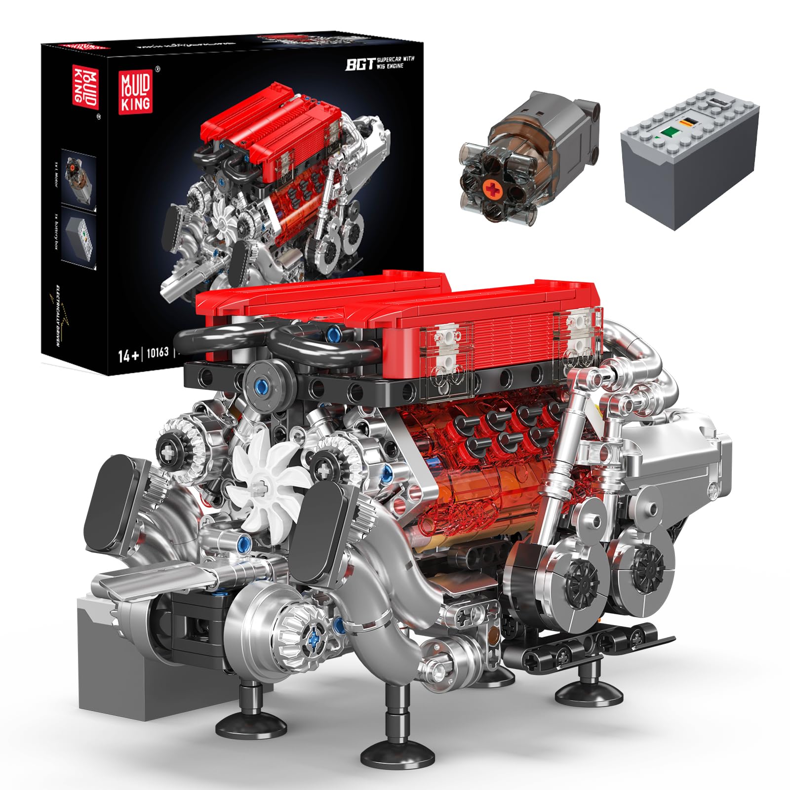 مجموعه موتور Mold King 10163 Technic W16 برای بزرگسالان، مدل موتور محرک موتور الکتریکی، قطعه نمایشگر برای کلکسیونرها (955 قطعه) فناوری کیت بلوک های ساختمانی به هم پیوسته
