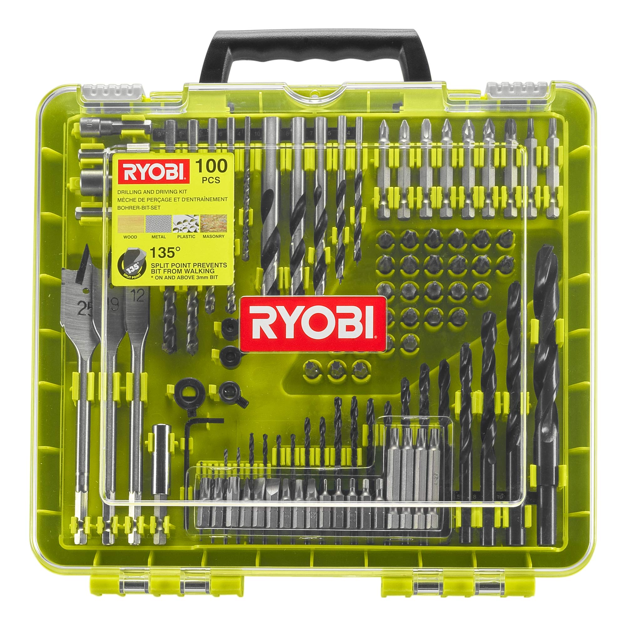 ست مته و محرک Ryobi RAKDD100 (100 عدد)، پلاستیک، چوب، شش گوش