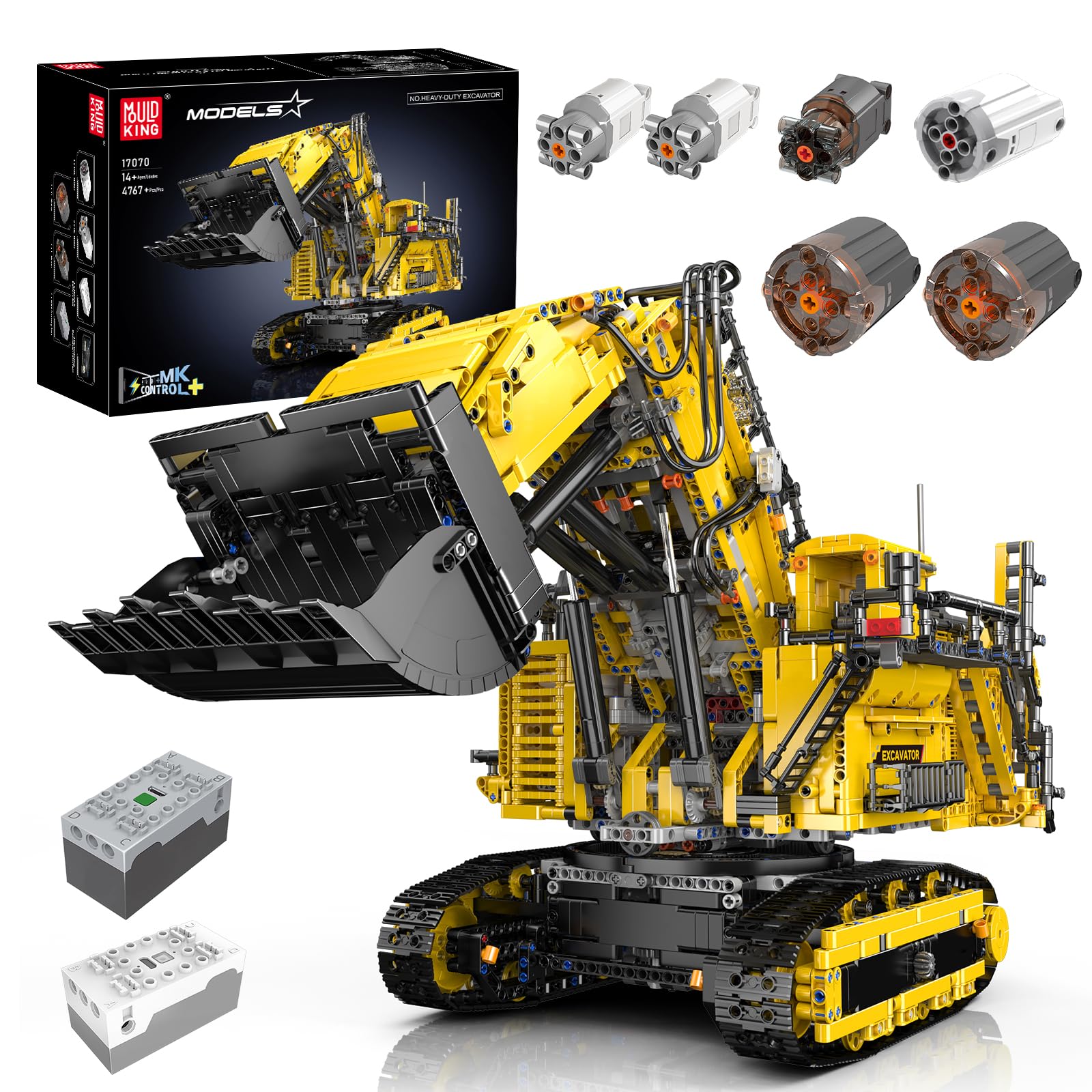 بیل مکانیکی با کنترل از راه دور مدل King 17070 MOC Technic برای بیل مکانیکی خزنده Liebherr R 9800, 4767 Pieces Truck Technology مدل بلوک های ساختمانی ست اسباب بازی کودکان و بزرگسالان با 6 موتور