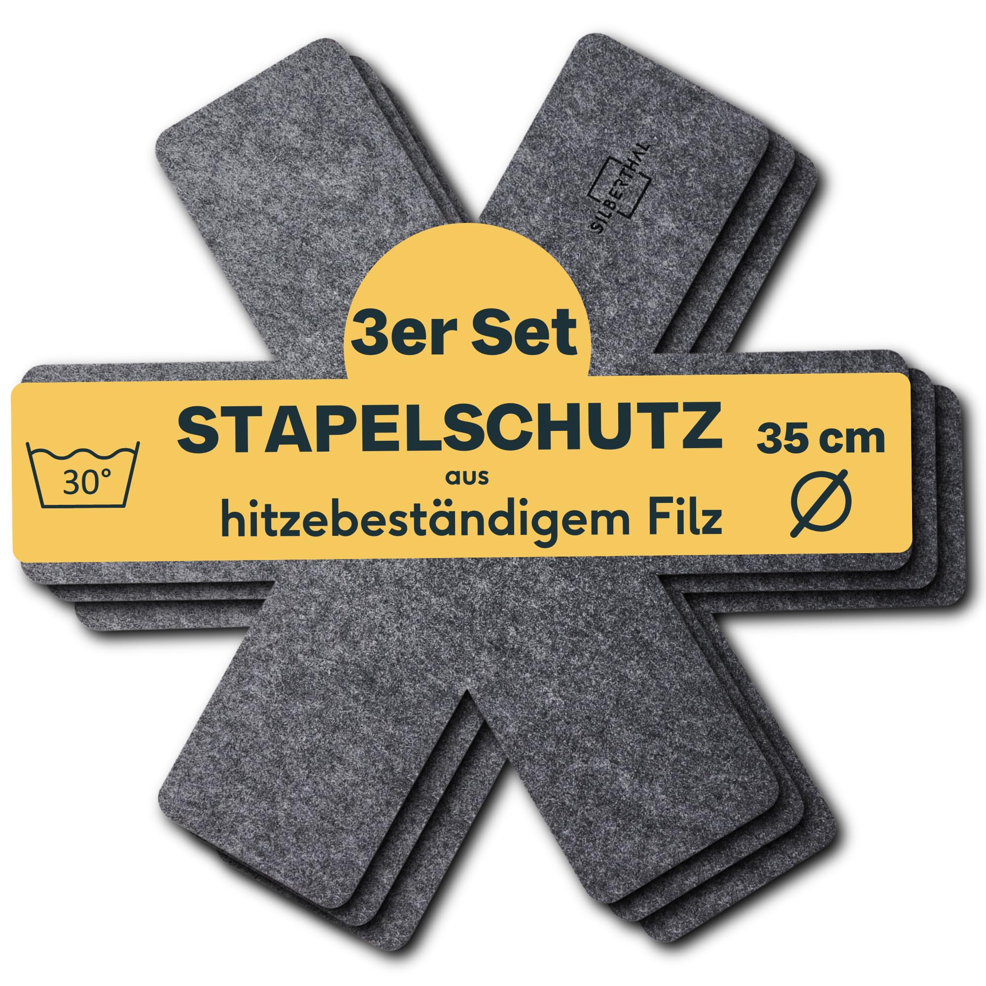 محافظ تابه سیلبرتال آلمان مجموعه 3 تکه نمدی با قطر 35 سانتی‌متر - محافظ تابه مقاوم در برابر حرارت و قابل شستشو - محافظ‌های قابل تنظیم برای تابه‌ها، قابلمه‌ها و کاسه‌ها