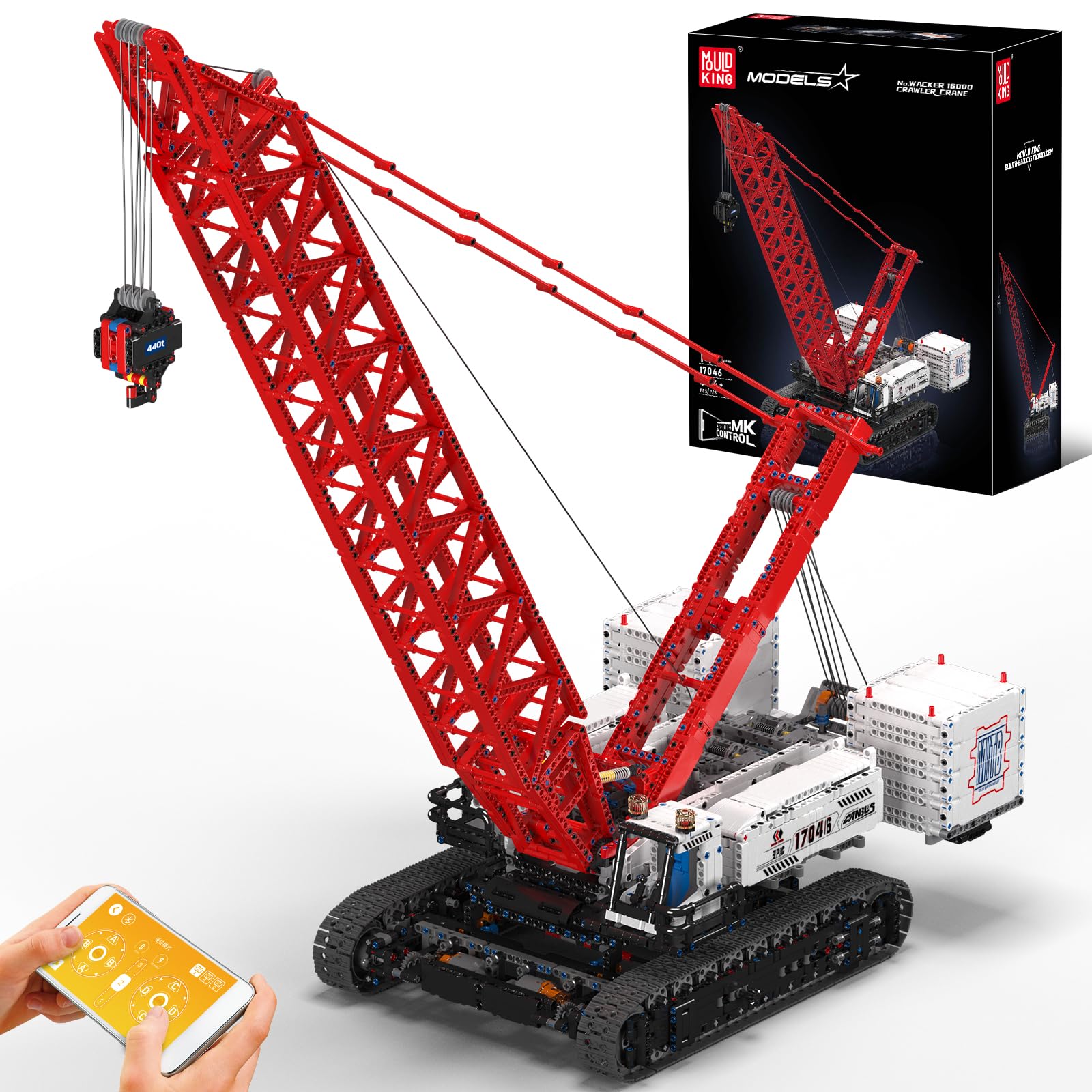 مدل بلوک های ساختمانی جرثقیل تکنیکی Mold King 17046، کیت جرثقیل خزنده کنترل از راه دور 4494، ست ساختمان مدل جرثقیل خزنده با 5 موتور، کنترل از راه دور و برنامه دوگانه