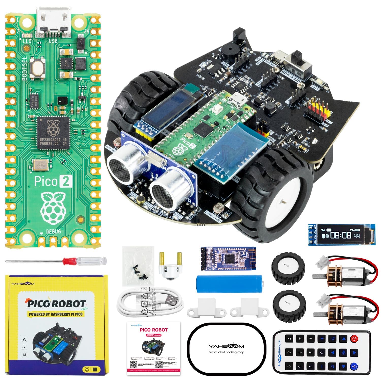 Raspberry Pi Pico 2 Roboter Kit Kinder Adults Electronics Programmable Robotic DIY Toys MicroPython APP Control Gift 12+ برنامه نویسی Python اجتناب از موانع