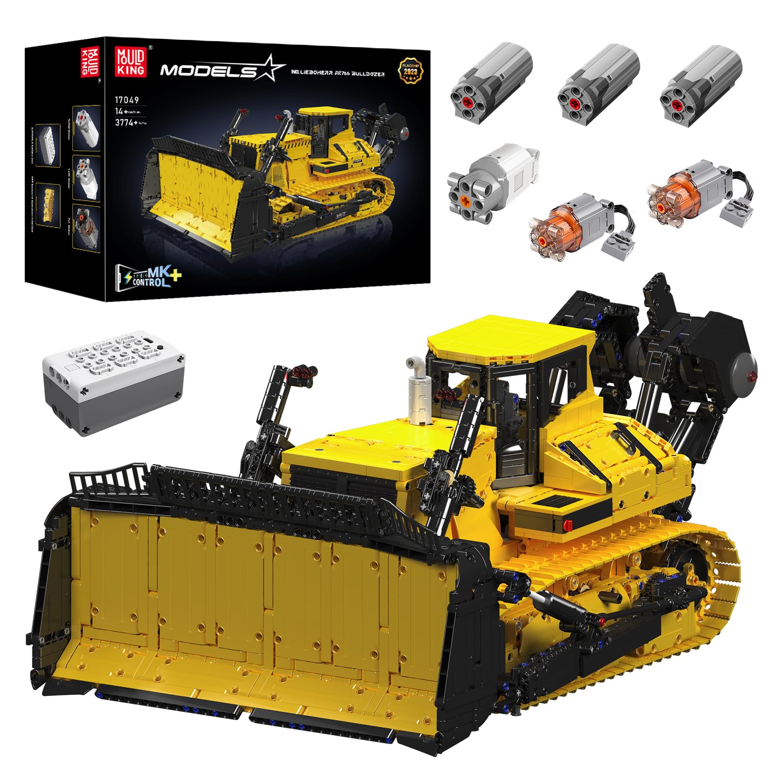 بلوک های ساختمانی بولدوزر APP کنترل از راه دور Mold King 17049 Technic برای بیل مکانیکی خزنده Liebherr PR766 MOC کیت آجر قفل دار خودرو ساخت و ساز با تکنولوژی جرثقیل سنگین (3774 قطعه)