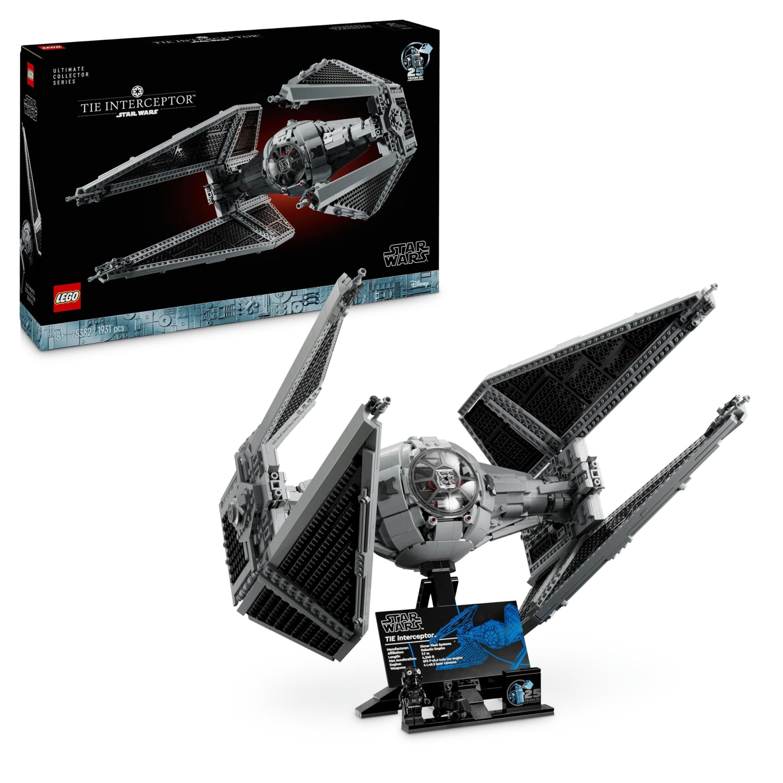 LEGO Star Wars TIE Interceptor، مجموعه ساختمانی خلاقانه از سری Ultimate Collector برای بزرگسالان، مدل جنگنده ستاره ای ساخته شده از آجر، هدیه برای طرفداران، کلکسیونی، مجموعه UCS 75382