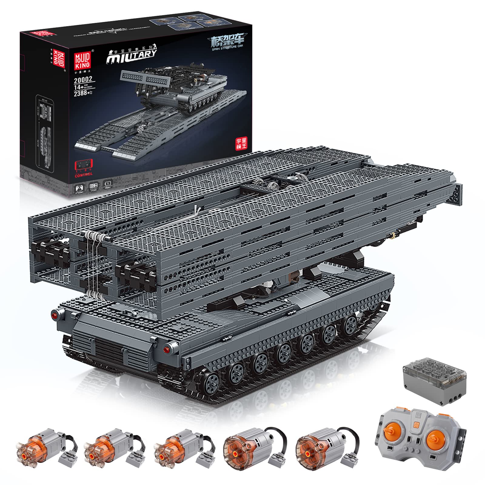 Mold King 20002 Technic Tank-Type Bridge Layer Building Toy برای بزرگسالان، 2388 قطعه MOC Bricks با کنترل از راه دور کیت های ساخت مخزن حمل و نقل، اسباب بازی های ساختمانی برای کودکان و نوجوانان