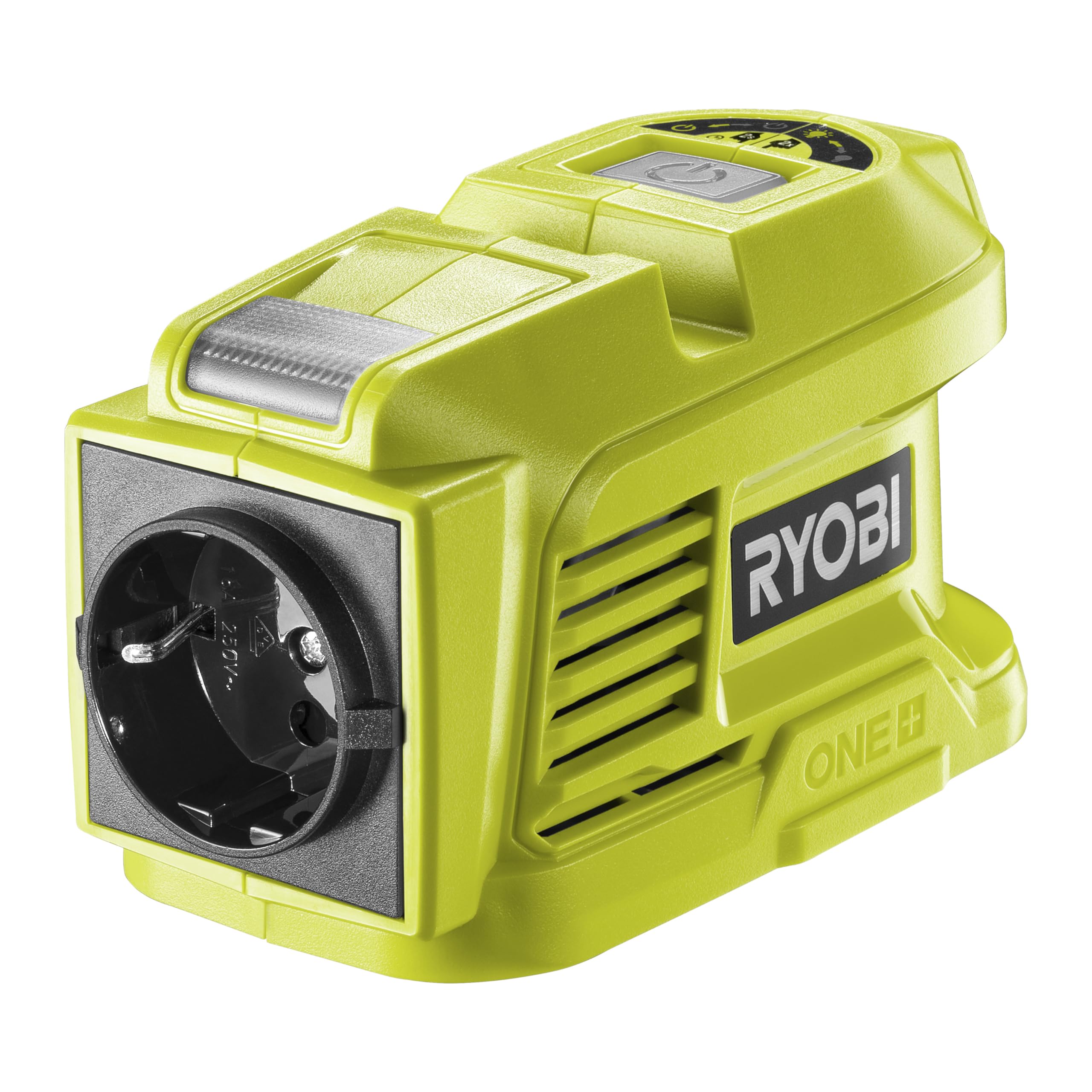 اینورتر باتری RYOBI 18 V ONE+ RY18BI150A-0 (منبع برق AC 230 ولت یا 150 وات، 2 پورت USB، روشنایی LED، بدون باتری و شارژر)