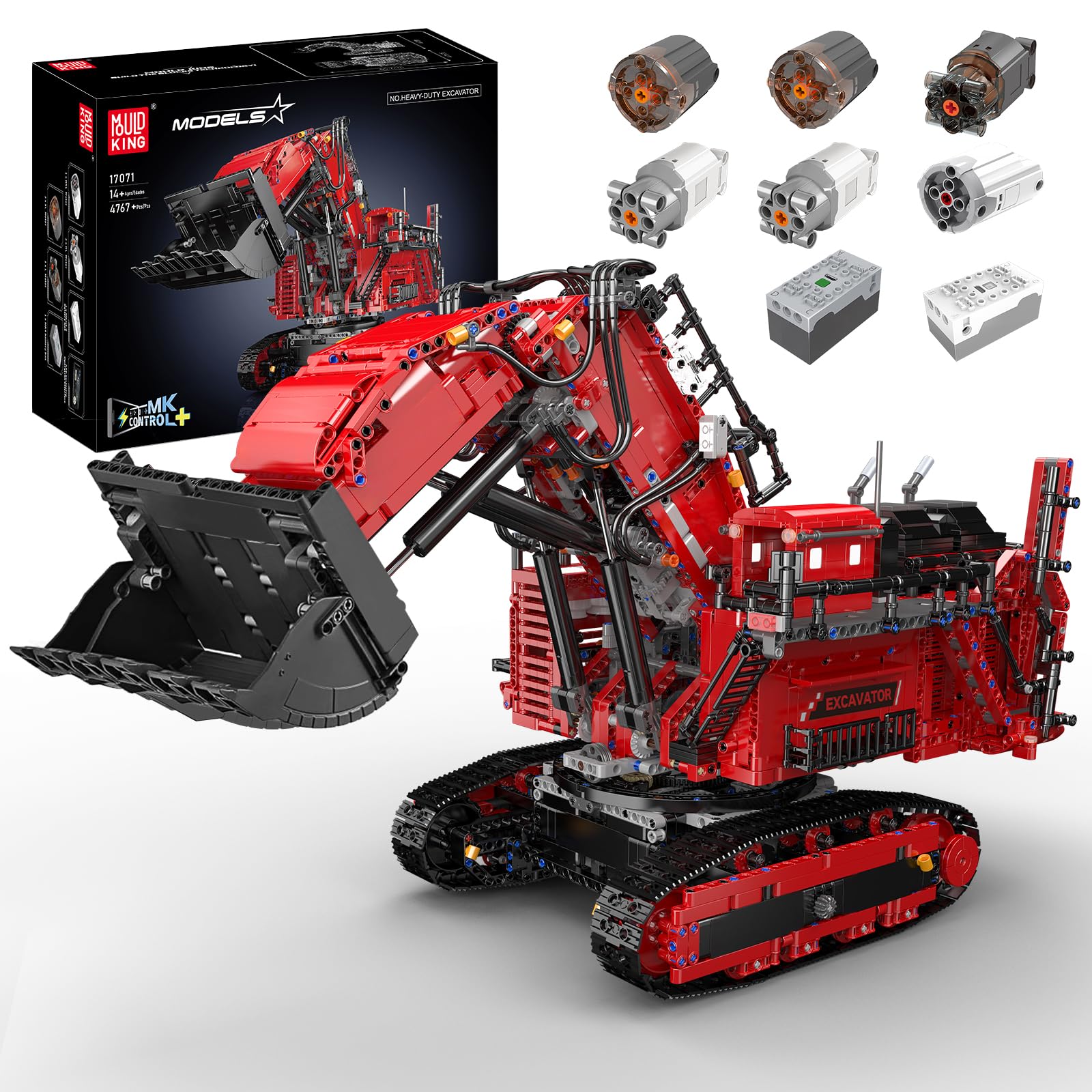 Mold King 17071 MOC Technic Remote Control Excavator for Liebherr RH400 Crawler, Technology Control+ Truck Excavator Model Blocks Building Blocks CONSTRUCTION RC Vehicle Building Blocks Kit (4767 قطعه)