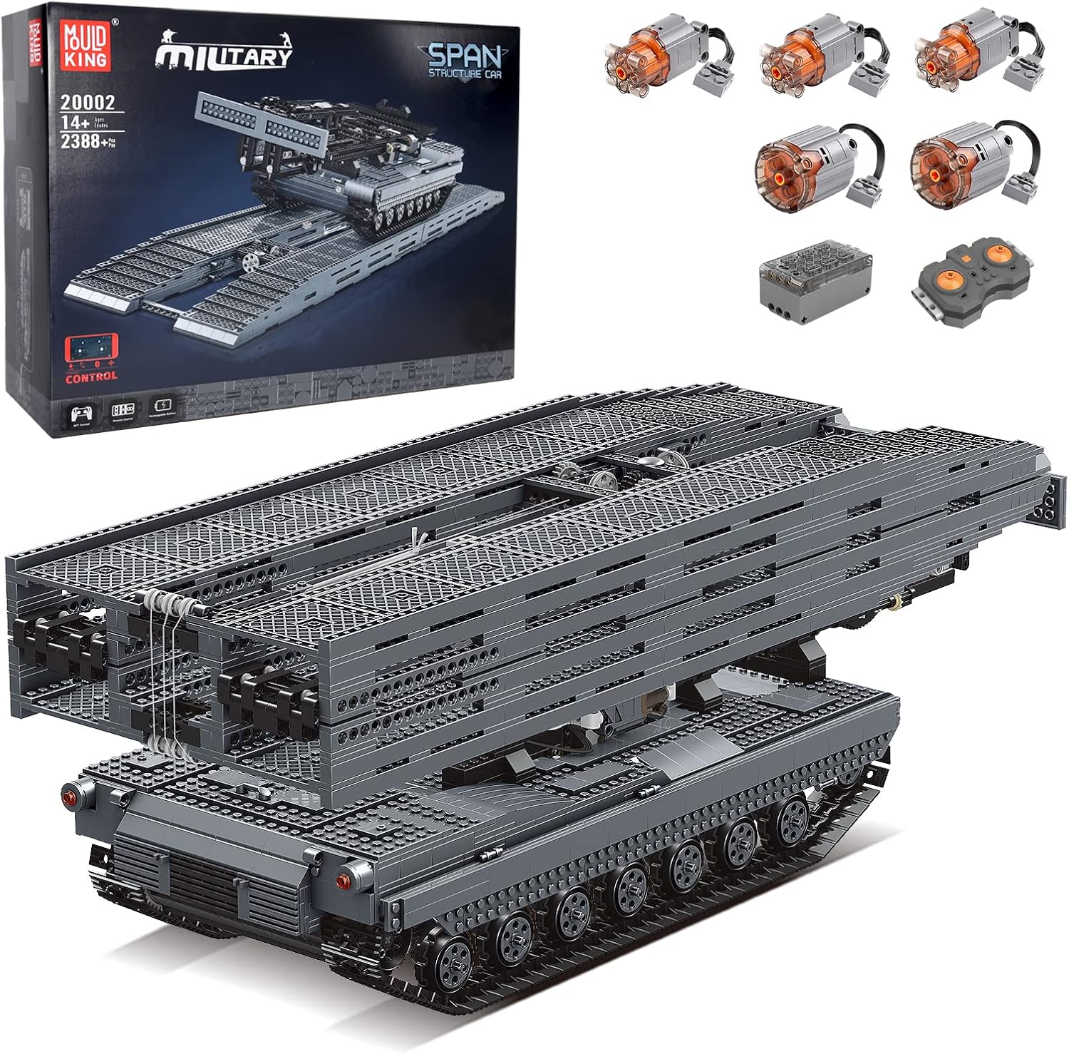 Mold King 20002 Technic Tank Bridge Construction Vehicle Building Vehicle Blocks Model, 2388 Piece Remote Controlled Bridge Construction car, DIY Bridge Construction Vehicle Kit برای بزرگسالان و کودکان