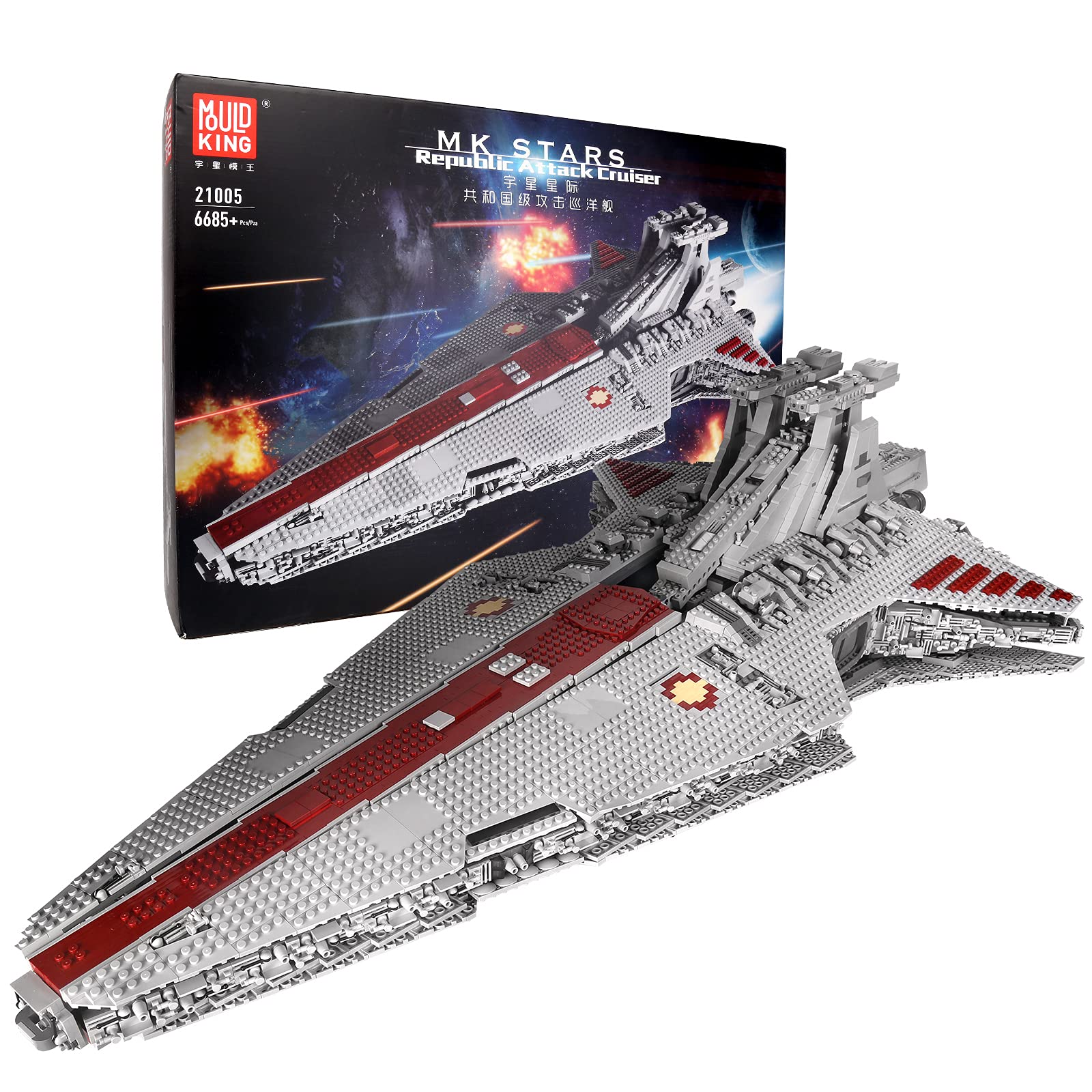 Mold King 21005 Technic Space Cruiser مدل 6685 Pieces Star Destroyer Attack Cruiser مجموعه بلوک های ساختمانی بزرگ MOC سازگار با رزمناو تهاجمی جمهوری کلاس Venator