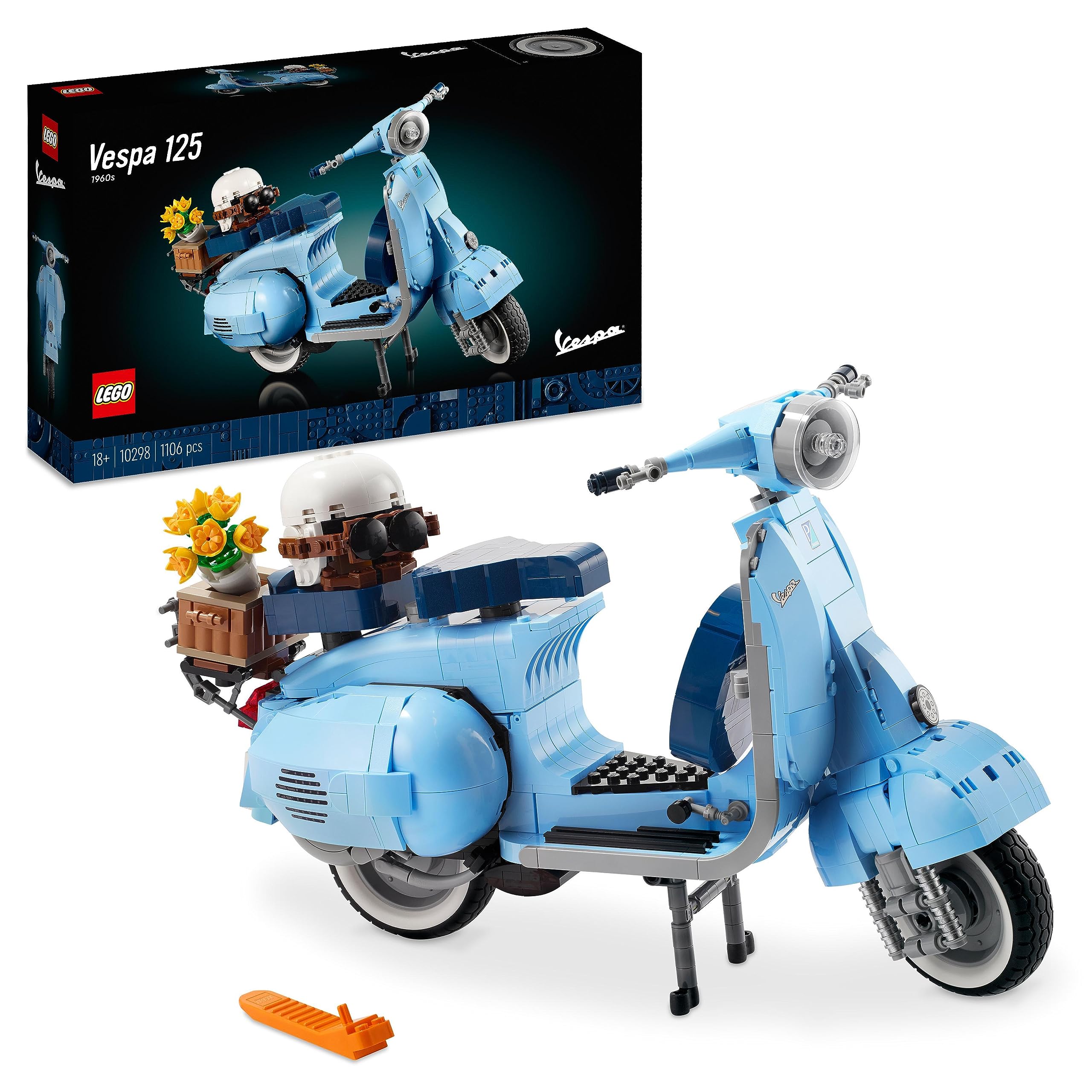 LEGO Icons Vespa 125، مدل موتور سیکلت قابل ساخت، اسکوتر قدیمی از ایتالیا، کیت مدل برای بزرگسالان، قطعه نمایش به عنوان دکور اتاق، هدایای زنانه و مردانه 10298