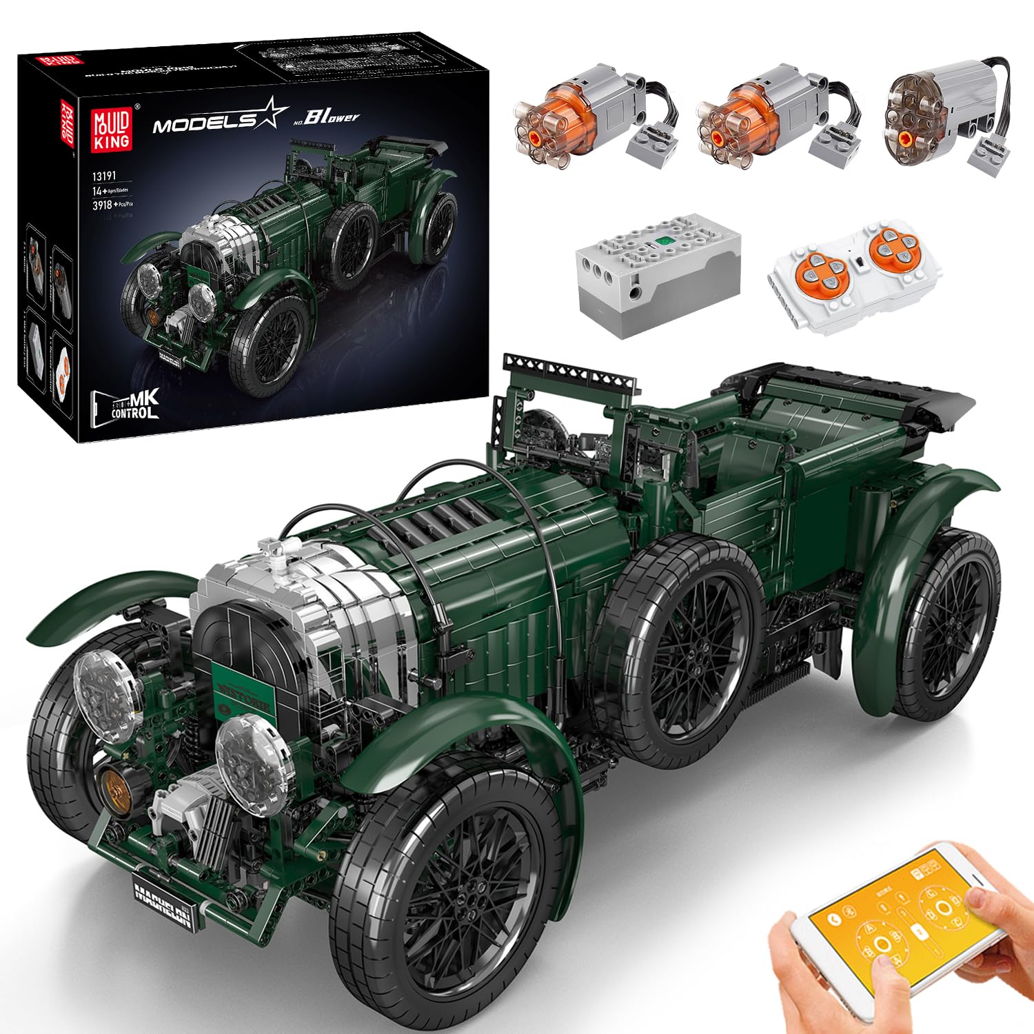 مدل بلوک های ساختمانی ماشین کلاسیک مدل King 13191 Technic با موتور، کیت ماشین کلاسیک کنترل از راه دور 3918 عددی با کنترل از راه دور و برنامه کنترل دوگانه، اسباب بازی مدل ماشین با تکنولوژی بالا برای کودکان